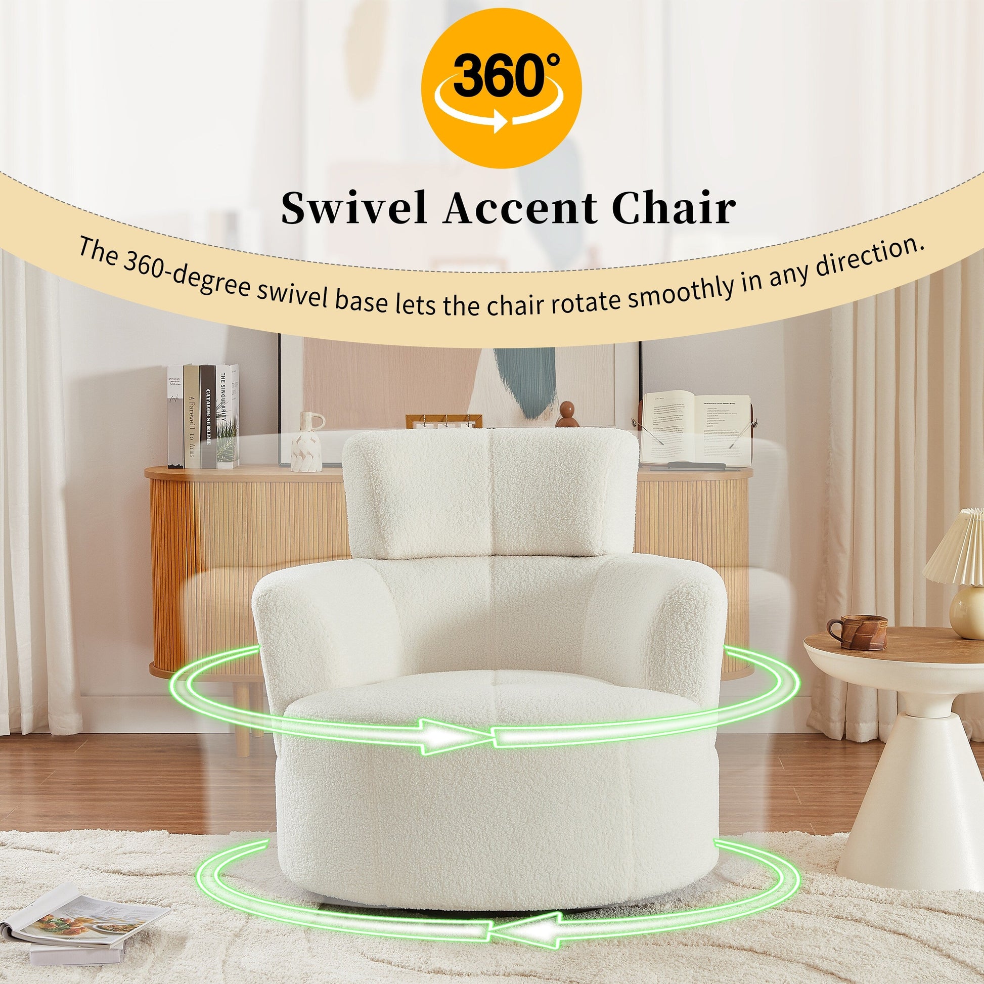 Chaise pivotante à 360°, chaise en forme de tonneau rembourrée avec repose-tête réglable, chaise de salon moderne et ronde pour salon.