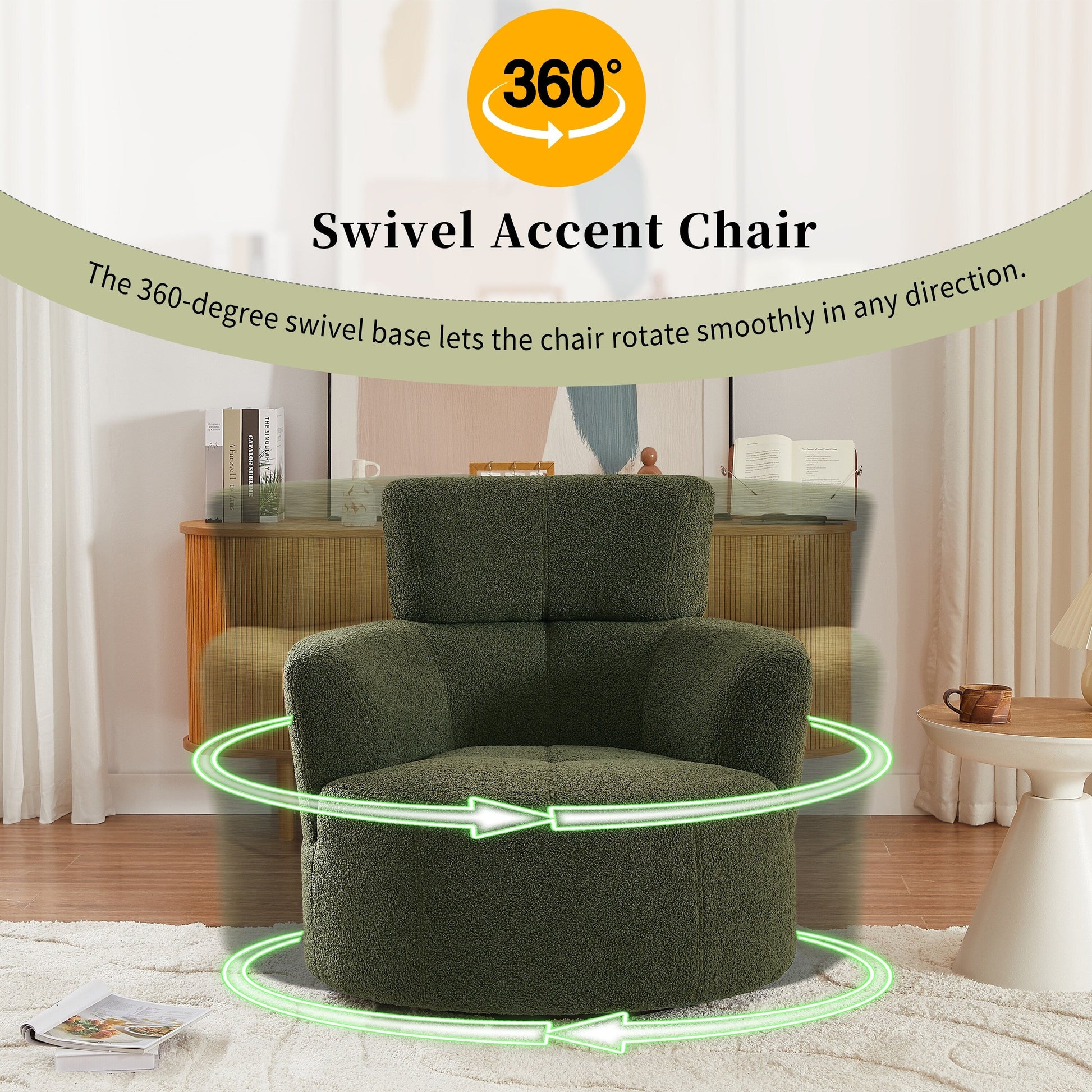 Chaise pivotante à 360°, chaise en forme de tonneau rembourrée avec repose-tête réglable, chaise de salon moderne et ronde pour salon.