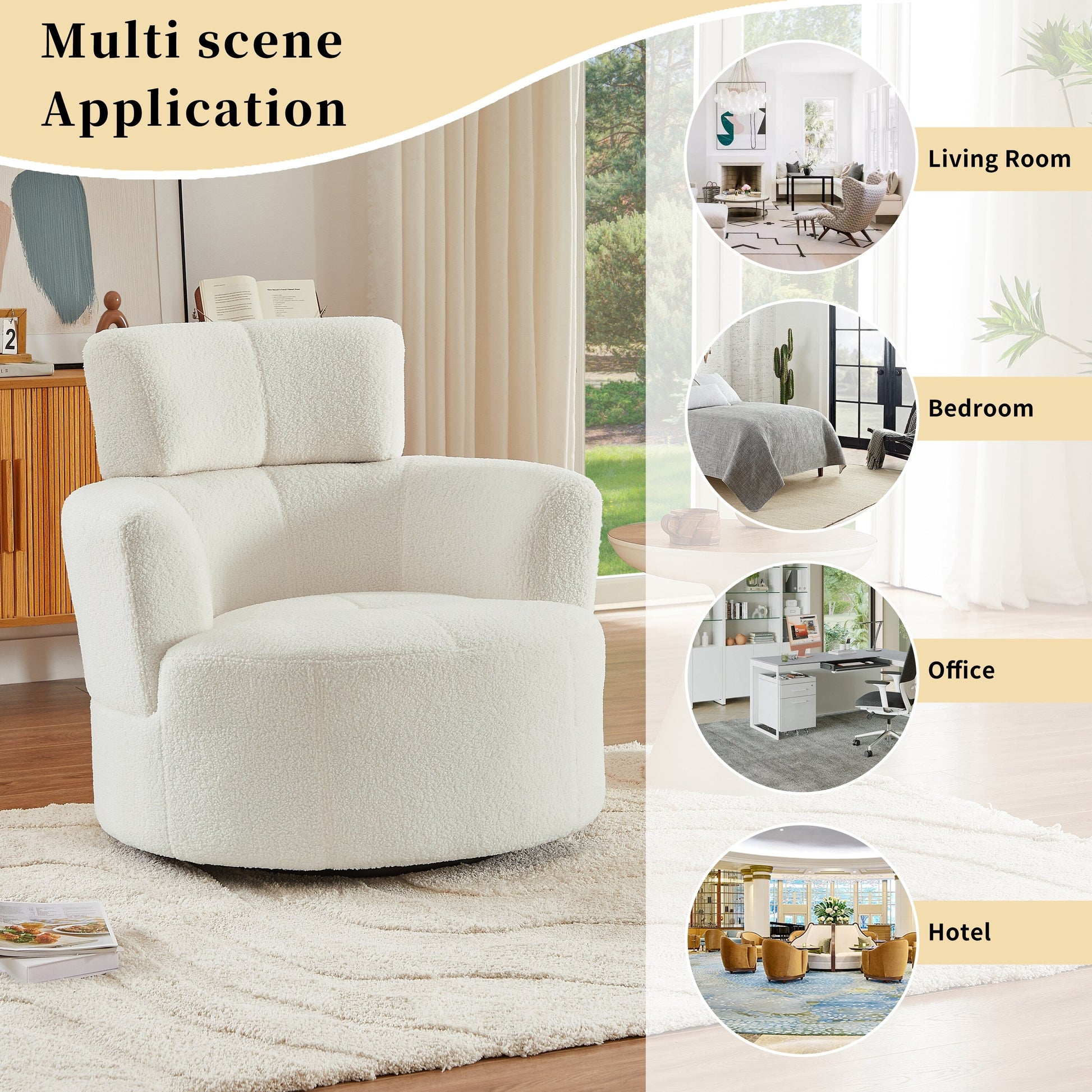 Chaise pivotante à 360°, chaise en forme de tonneau rembourrée avec repose-tête réglable, chaise de salon moderne et ronde pour salon.