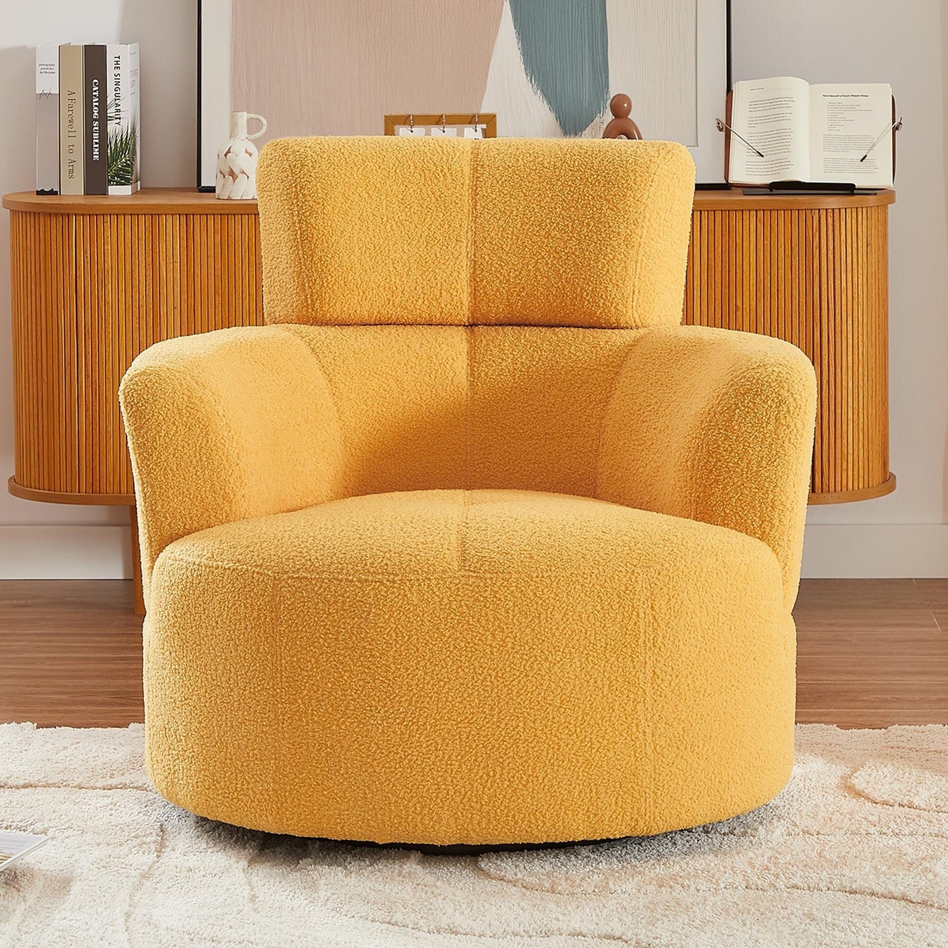Chaise pivotante à 360°, chaise en forme de tonneau rembourrée avec repose-tête réglable, chaise de salon moderne et ronde pour salon.