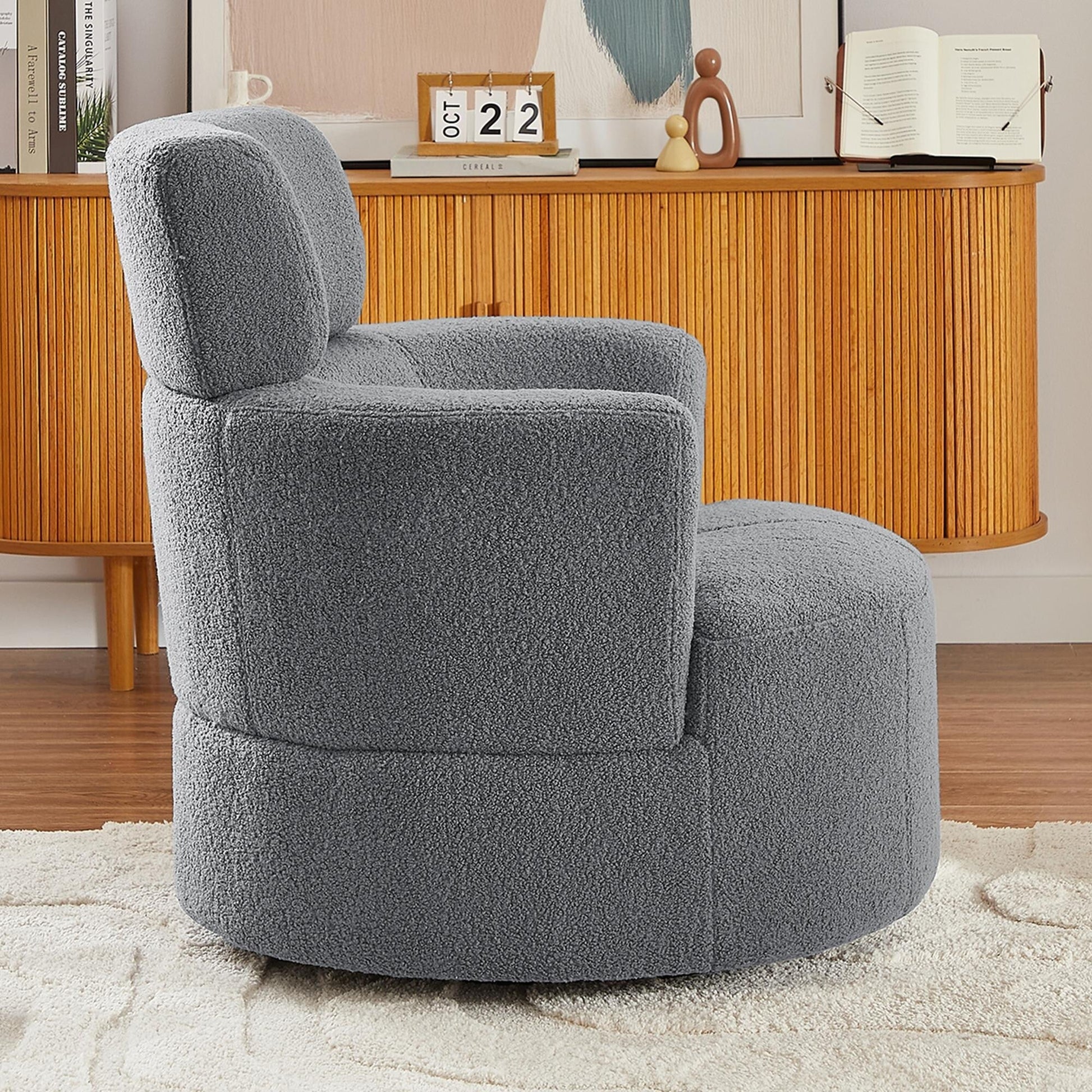 Chaise pivotante à 360°, chaise en forme de tonneau rembourrée avec repose-tête réglable, chaise de salon moderne et ronde pour salon.