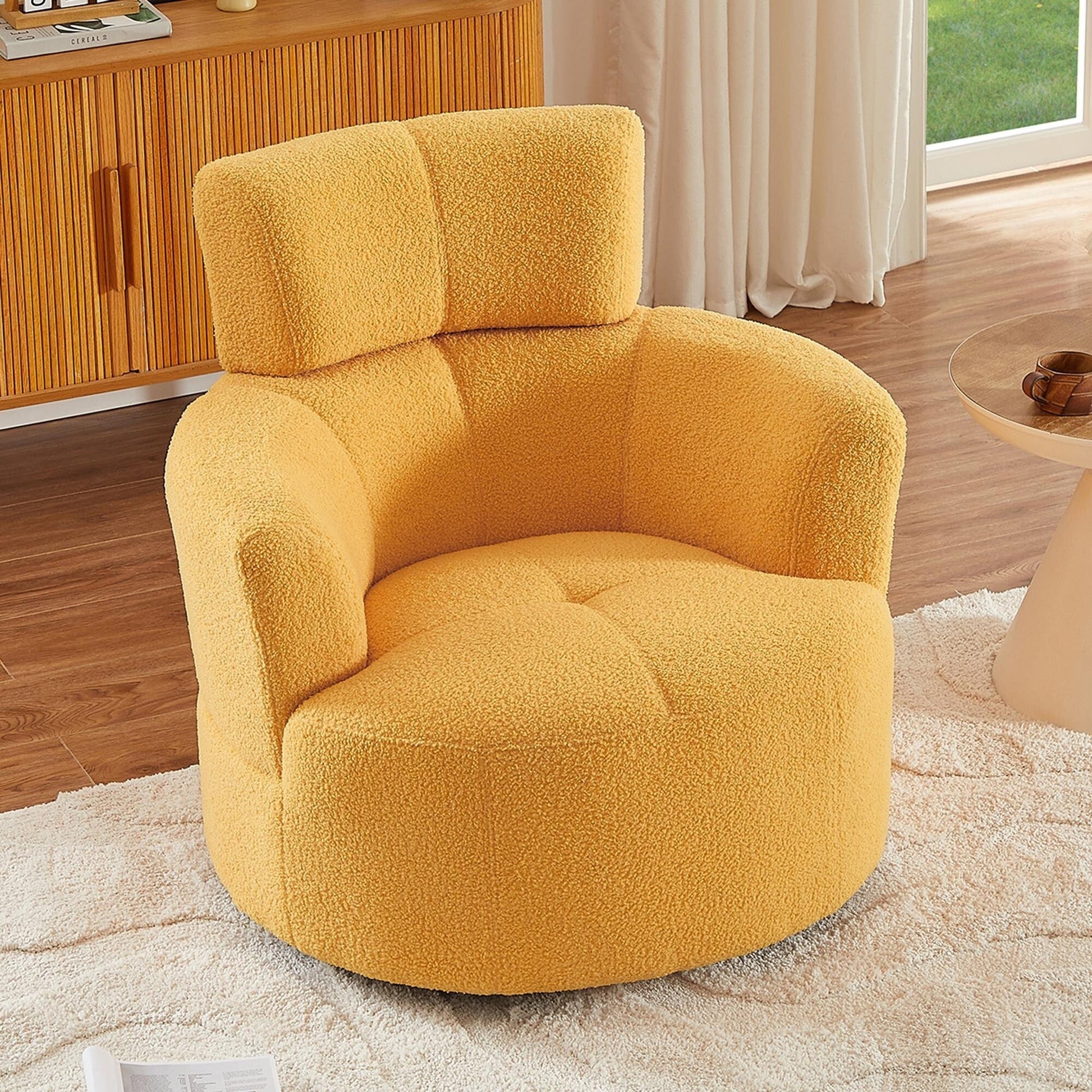 Chaise pivotante à 360°, chaise en forme de tonneau rembourrée avec repose-tête réglable, chaise de salon moderne et ronde pour salon.
