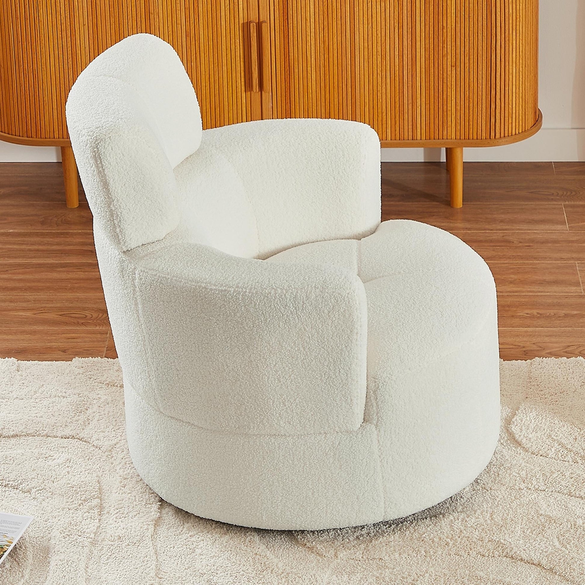 Chaise pivotante à 360°, chaise en forme de tonneau rembourrée avec repose-tête réglable, chaise de salon moderne et ronde pour salon.