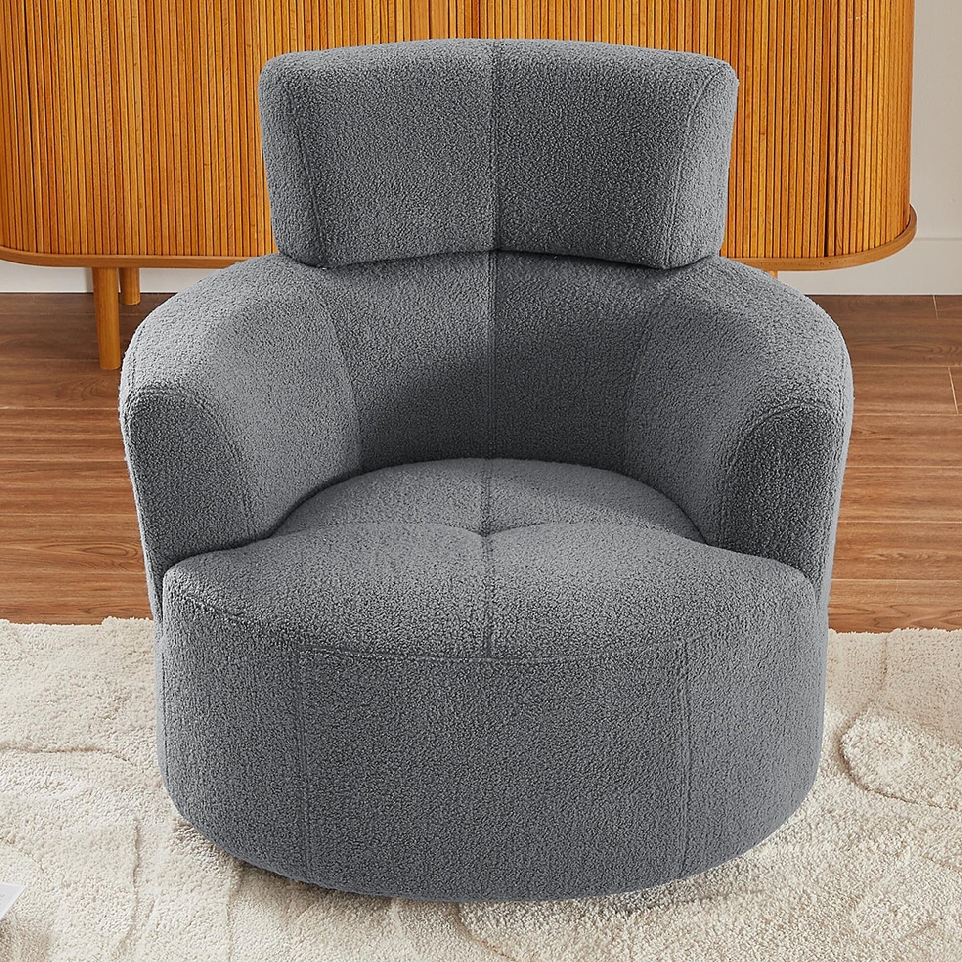 Chaise pivotante à 360°, chaise en forme de tonneau rembourrée avec repose-tête réglable, chaise de salon moderne et ronde pour salon.