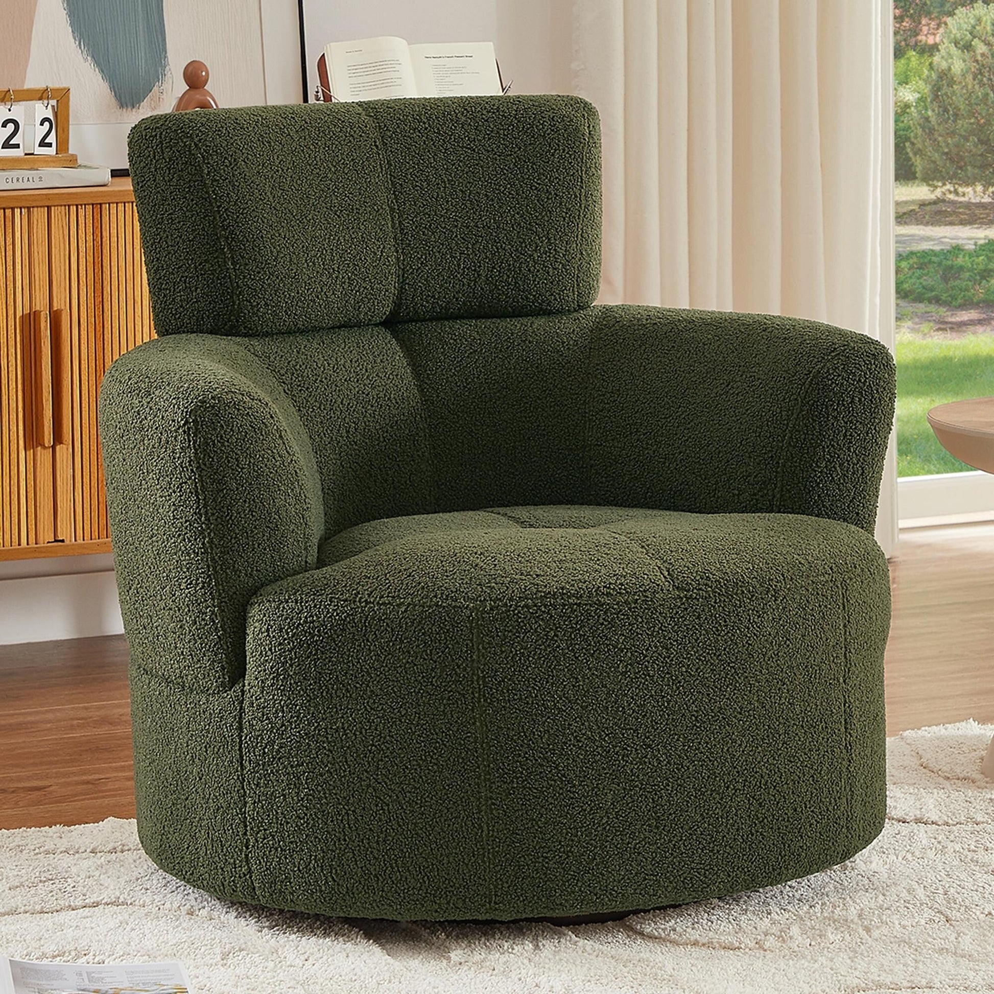 Chaise pivotante à 360°, chaise en forme de tonneau rembourrée avec repose-tête réglable, chaise de salon moderne et ronde pour salon.