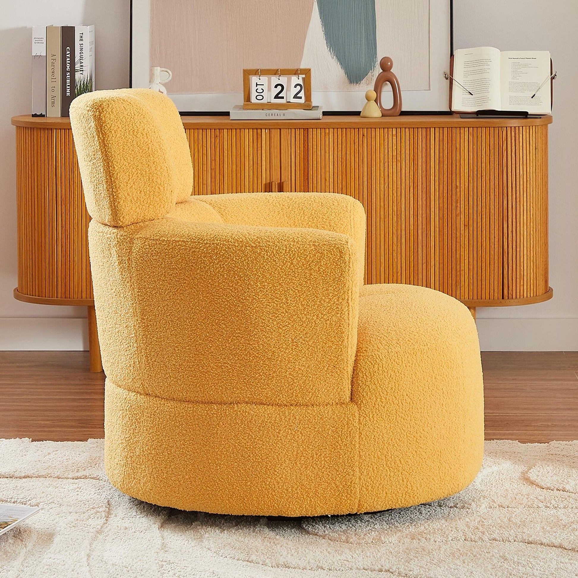 Chaise pivotante à 360°, chaise en forme de tonneau rembourrée avec repose-tête réglable, chaise de salon moderne et ronde pour salon.