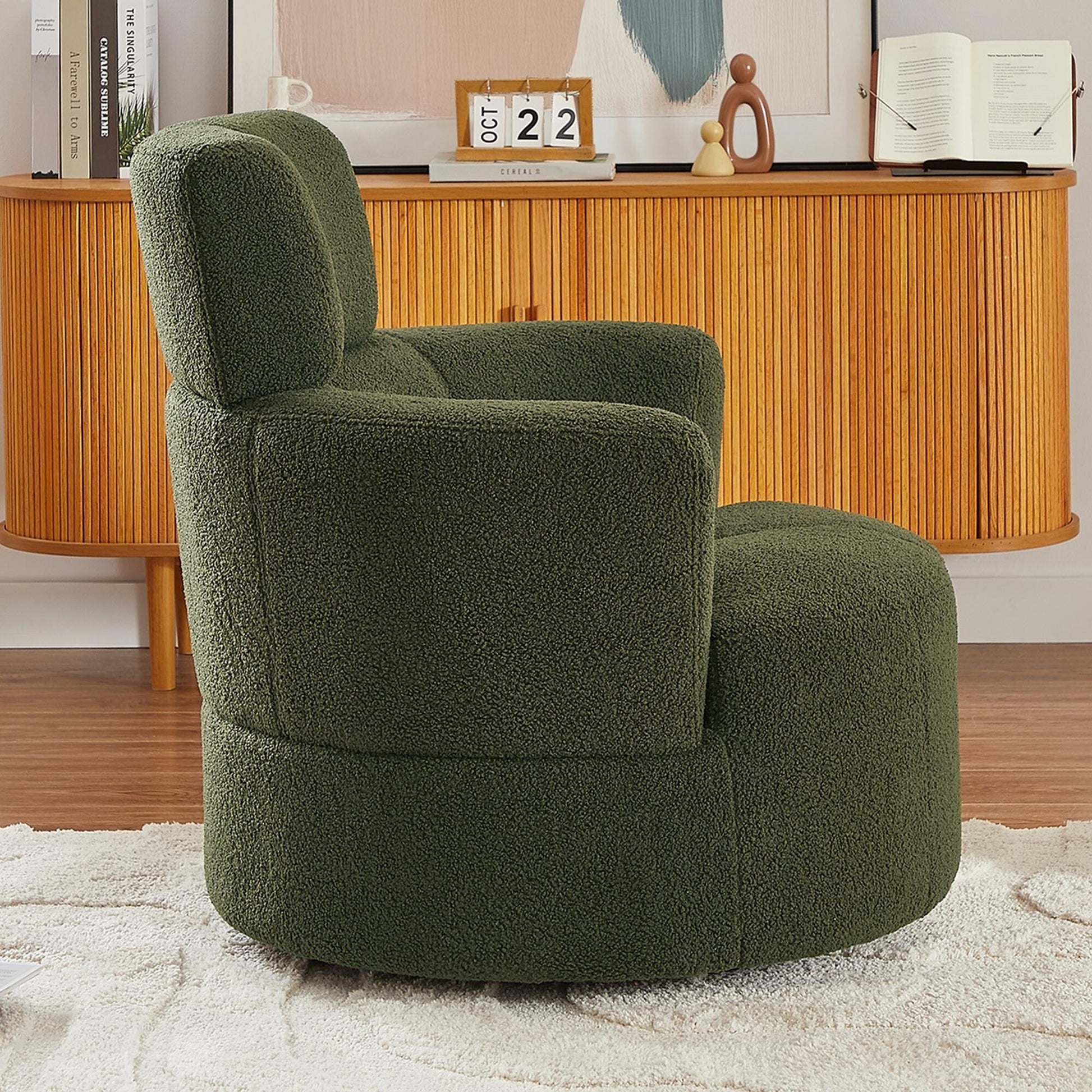 Chaise pivotante à 360°, chaise en forme de tonneau rembourrée avec repose-tête réglable, chaise de salon moderne et ronde pour salon.