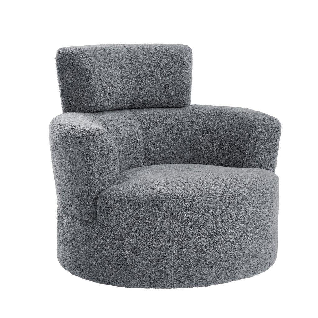 Chaise pivotante à 360°, chaise en forme de tonneau rembourrée avec repose-tête réglable, chaise de salon moderne et ronde pour salon.
