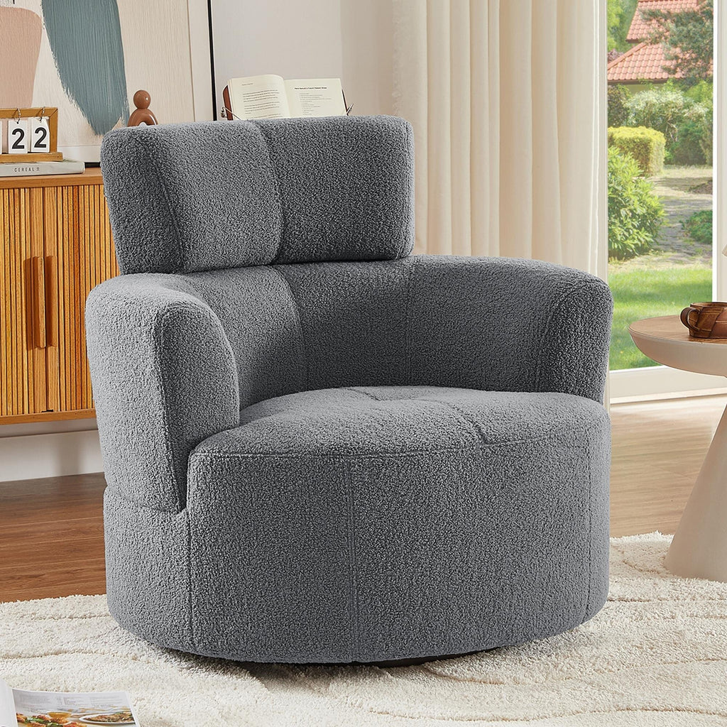 Chaise pivotante à 360°, chaise en forme de tonneau rembourrée avec repose-tête réglable, chaise de salon moderne et ronde pour salon.