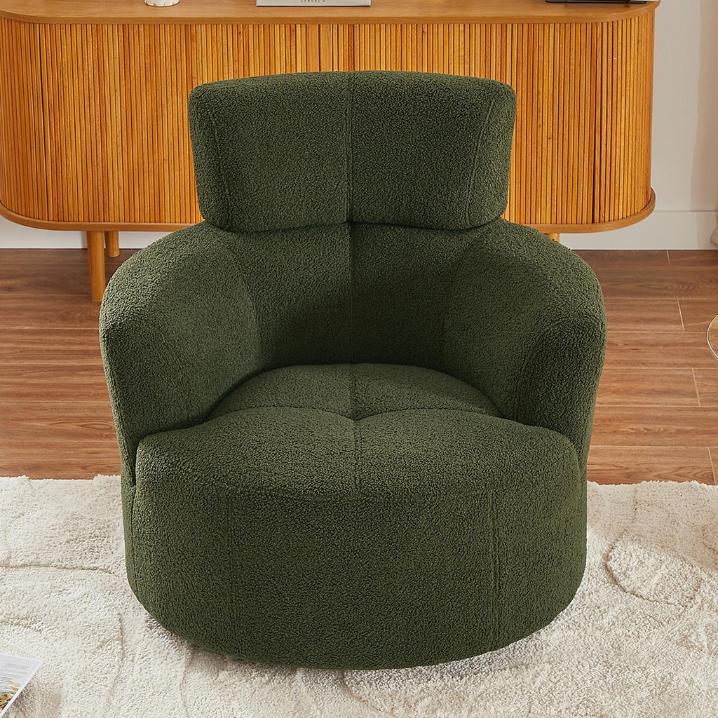 Chaise pivotante à 360°, chaise en forme de tonneau rembourrée avec repose-tête réglable, chaise de salon moderne et ronde pour salon.