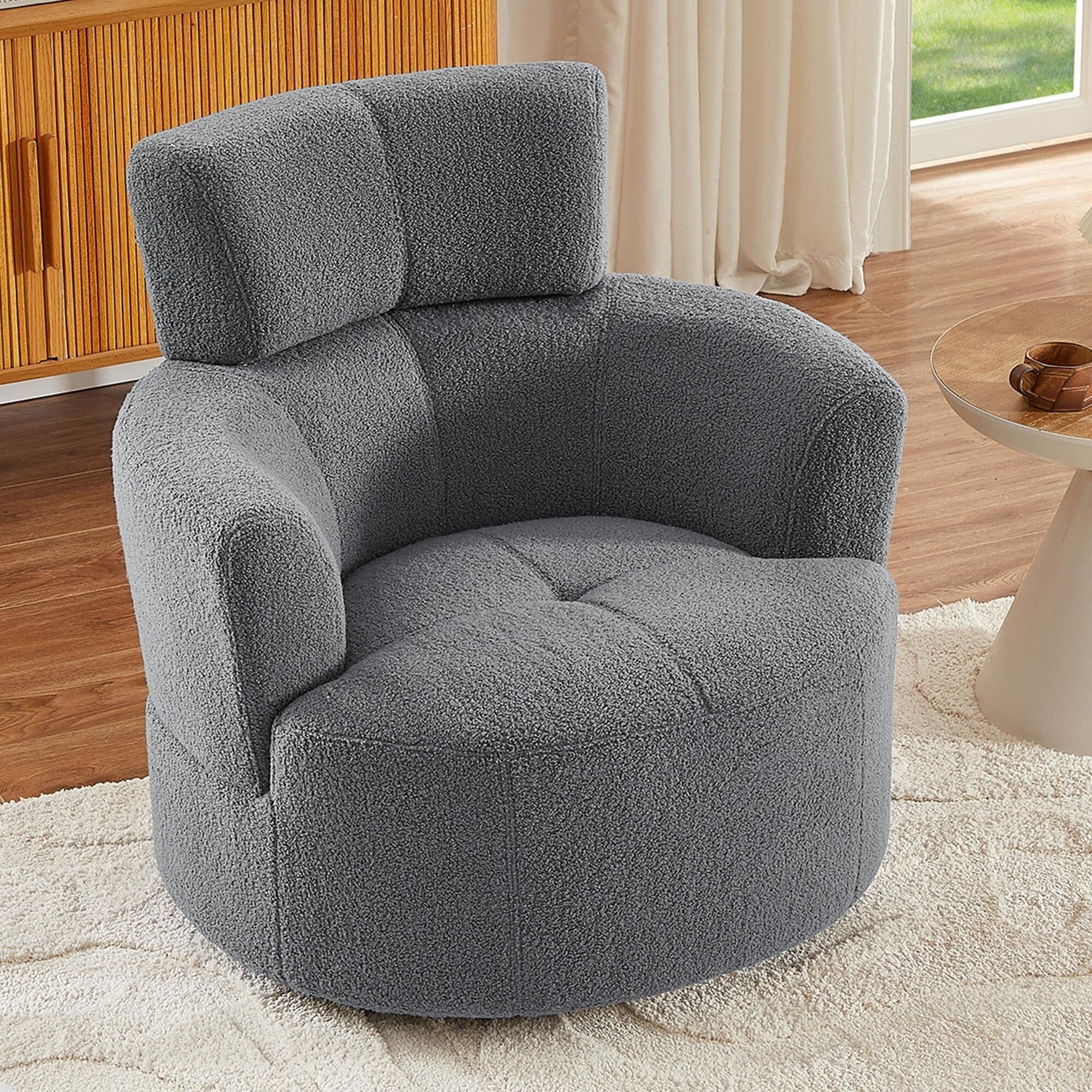 Chaise pivotante à 360°, chaise en forme de tonneau rembourrée avec repose-tête réglable, chaise de salon moderne et ronde pour salon.