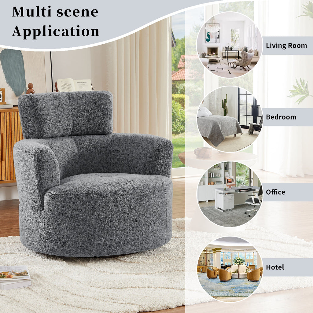 Chaise pivotante à 360°, chaise en forme de tonneau rembourrée avec repose-tête réglable, chaise de salon moderne et ronde pour salon.