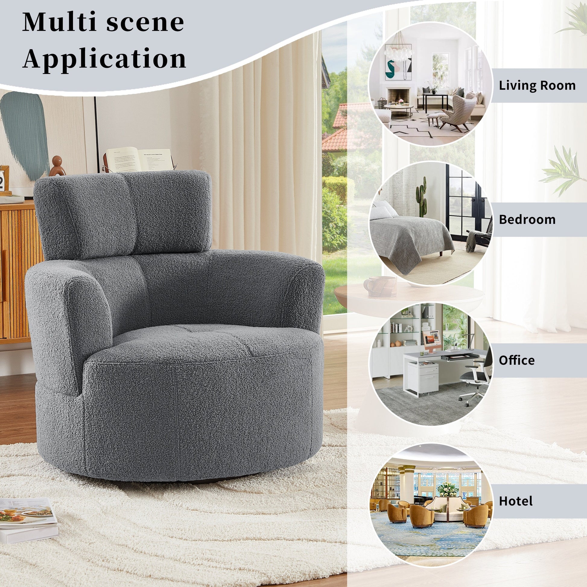 Chaise pivotante à 360°, chaise en forme de tonneau rembourrée avec repose-tête réglable, chaise de salon moderne et ronde pour salon.