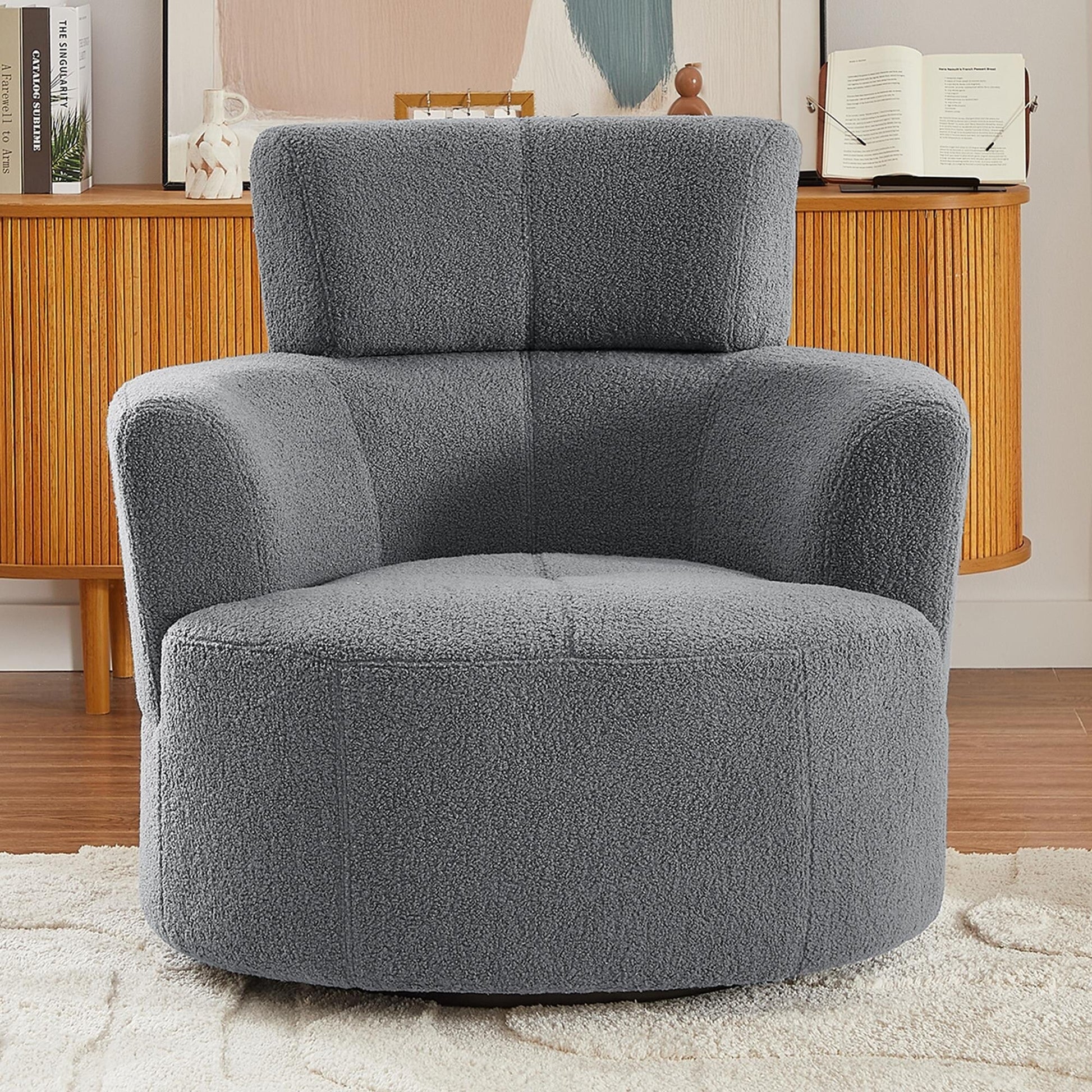 Chaise pivotante à 360°, chaise en forme de tonneau rembourrée avec repose-tête réglable, chaise de salon moderne et ronde pour salon.