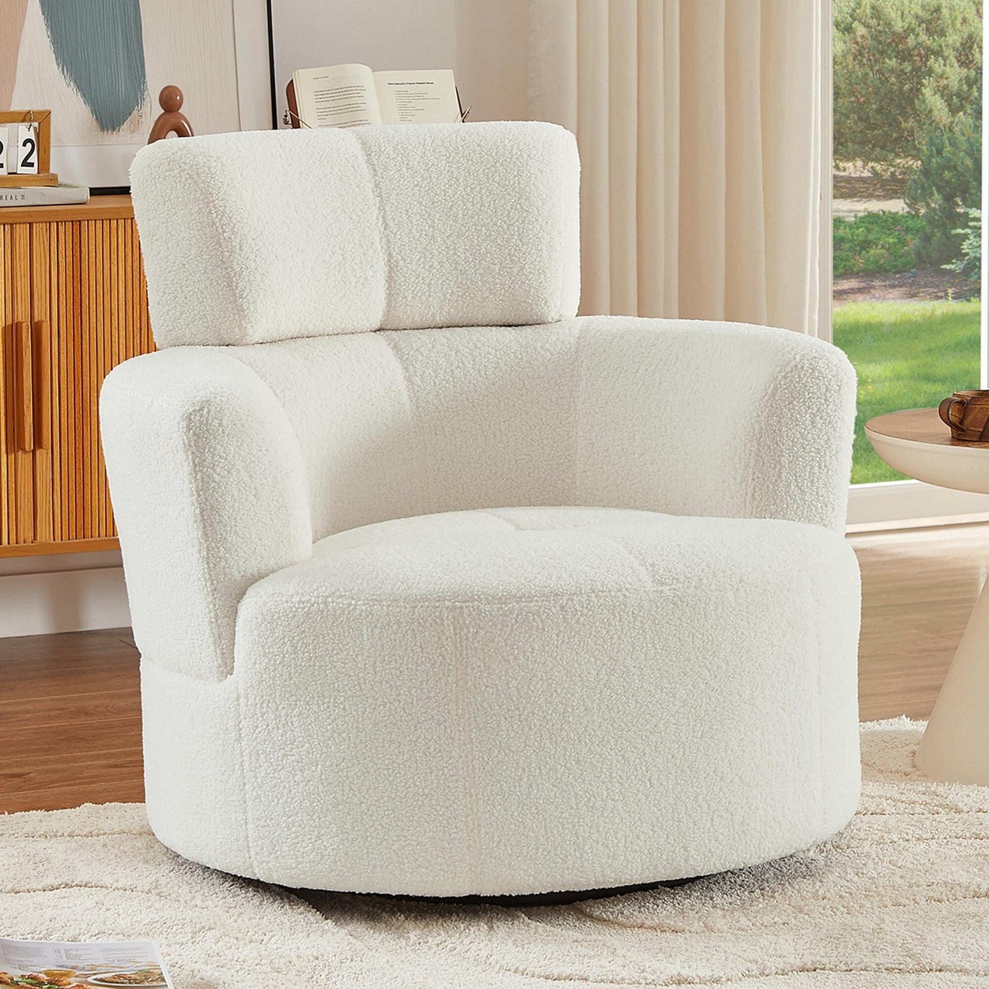 Chaise pivotante à 360°, chaise en forme de tonneau rembourrée avec repose-tête réglable, chaise de salon moderne et ronde pour salon.