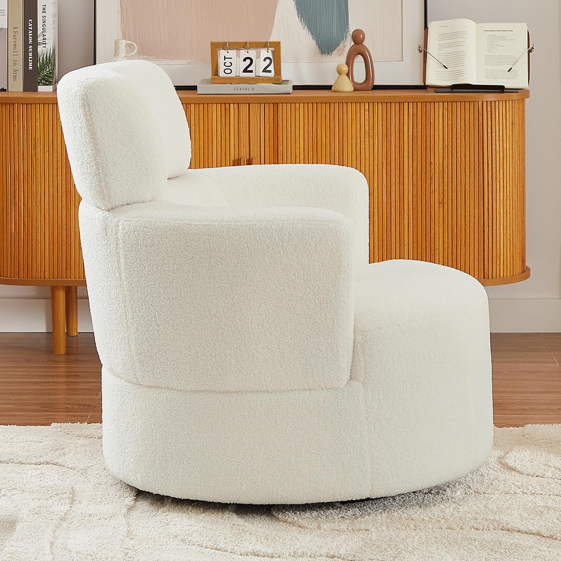 Chaise pivotante à 360°, chaise en forme de tonneau rembourrée avec repose-tête réglable, chaise de salon moderne et ronde pour salon.