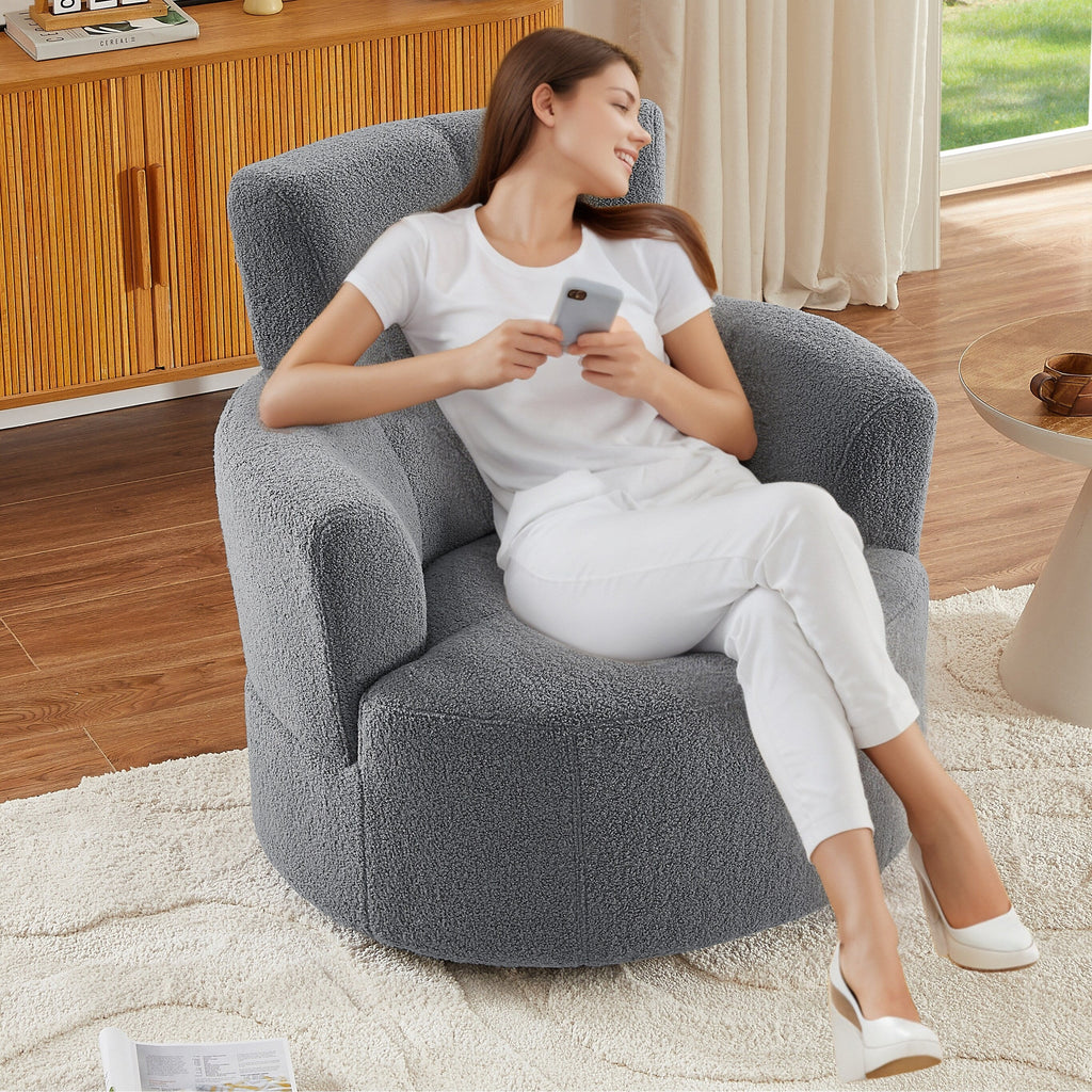 Chaise pivotante à 360°, chaise en forme de tonneau rembourrée avec repose-tête réglable, chaise de salon moderne et ronde pour salon.