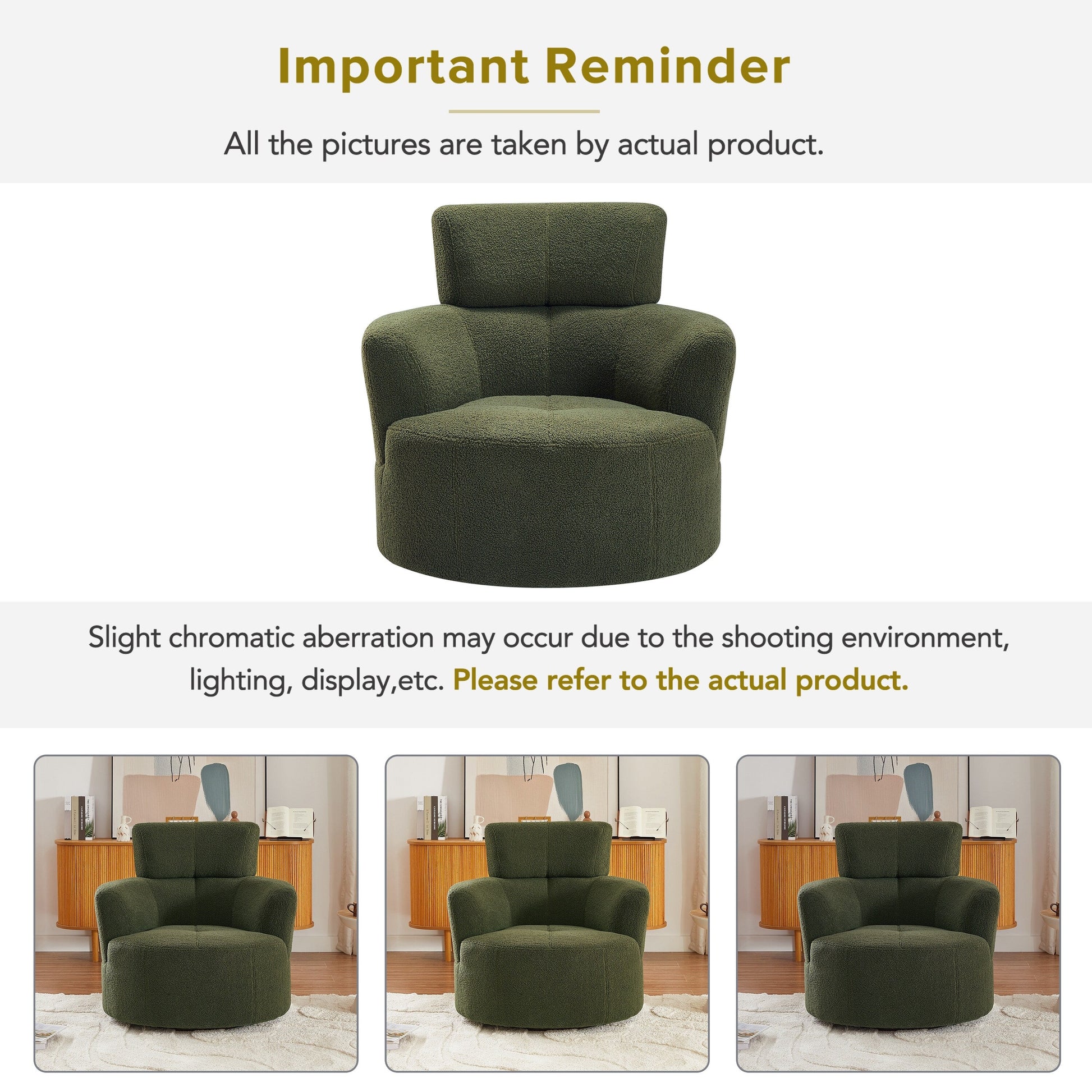 Chaise pivotante à 360°, chaise en forme de tonneau rembourrée avec repose-tête réglable, chaise de salon moderne et ronde pour salon.