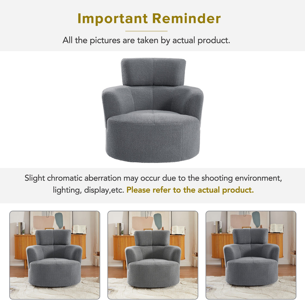 Chaise pivotante à 360°, chaise en forme de tonneau rembourrée avec repose-tête réglable, chaise de salon moderne et ronde pour salon.