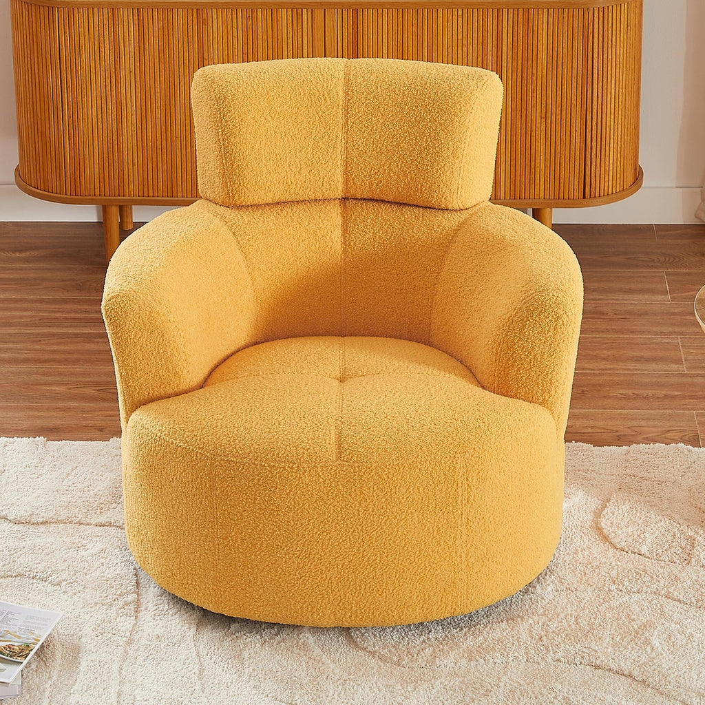 Chaise pivotante à 360°, chaise en forme de tonneau rembourrée avec repose-tête réglable, chaise de salon moderne et ronde pour salon.