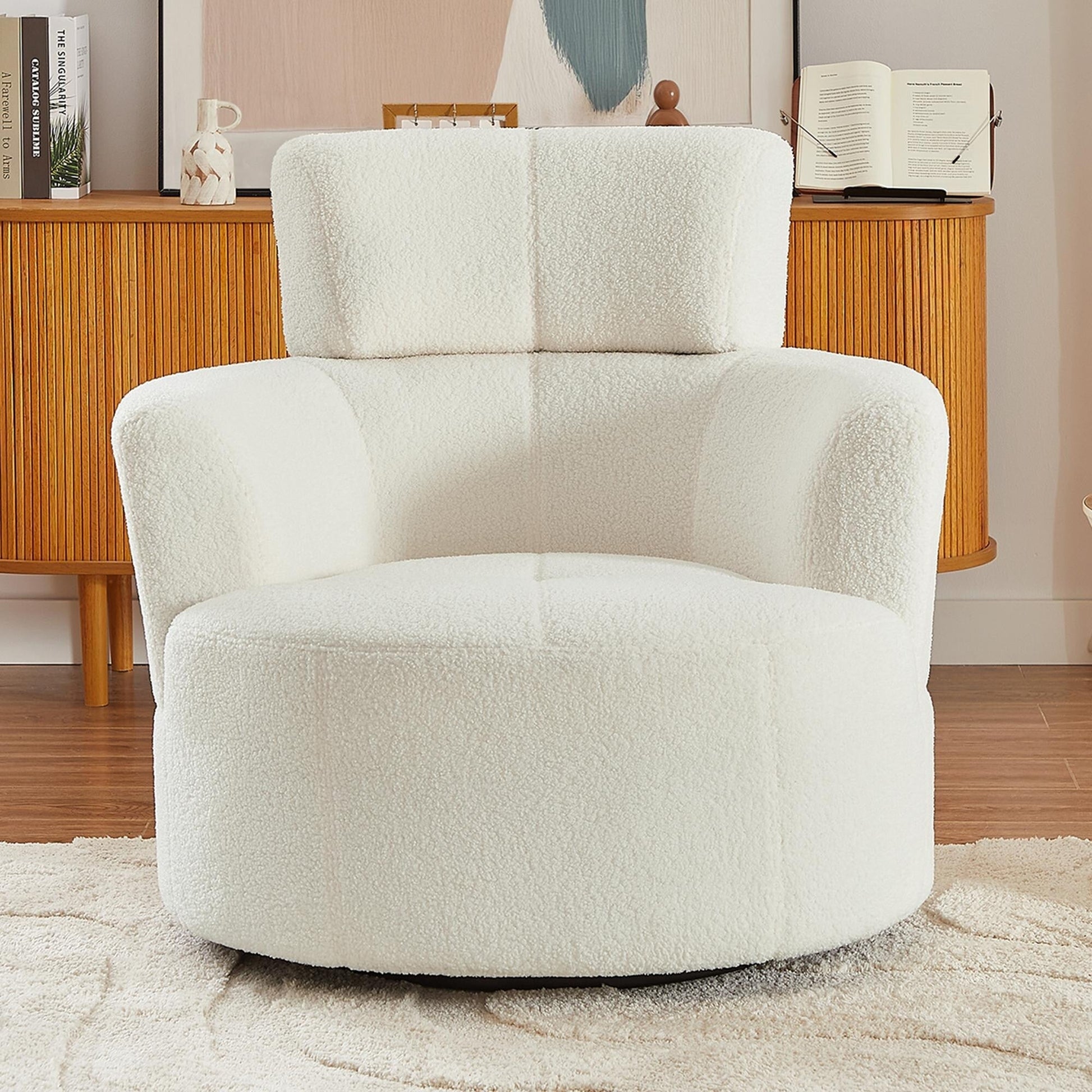 Chaise pivotante à 360°, chaise en forme de tonneau rembourrée avec repose-tête réglable, chaise de salon moderne et ronde pour salon.