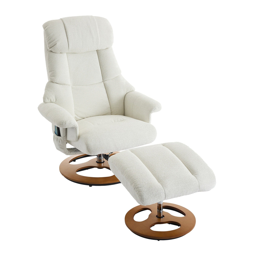 360° Swivel Ergonomic Recliner Chair with Ottoman, Adjustable Backrest, 5 Vibration Massage, Seat Heating, Chenille Fabric