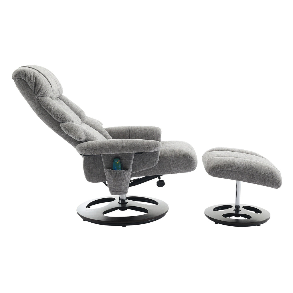 360° Swivel Ergonomic Recliner Chair with Ottoman, Adjustable Backrest, 5 Vibration Massage, Seat Heating, Chenille Fabric