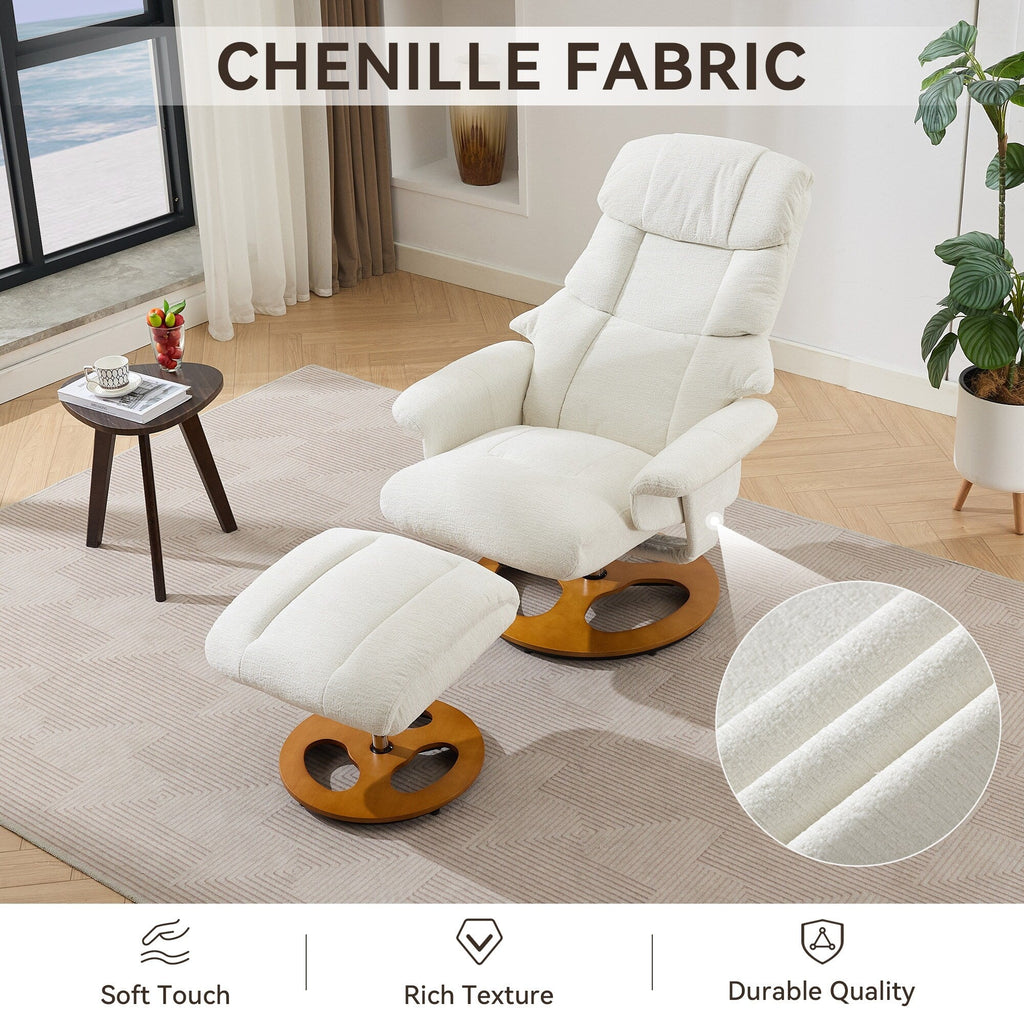 360° Swivel Ergonomic Recliner Chair with Ottoman, Adjustable Backrest, 5 Vibration Massage, Seat Heating, Chenille Fabric