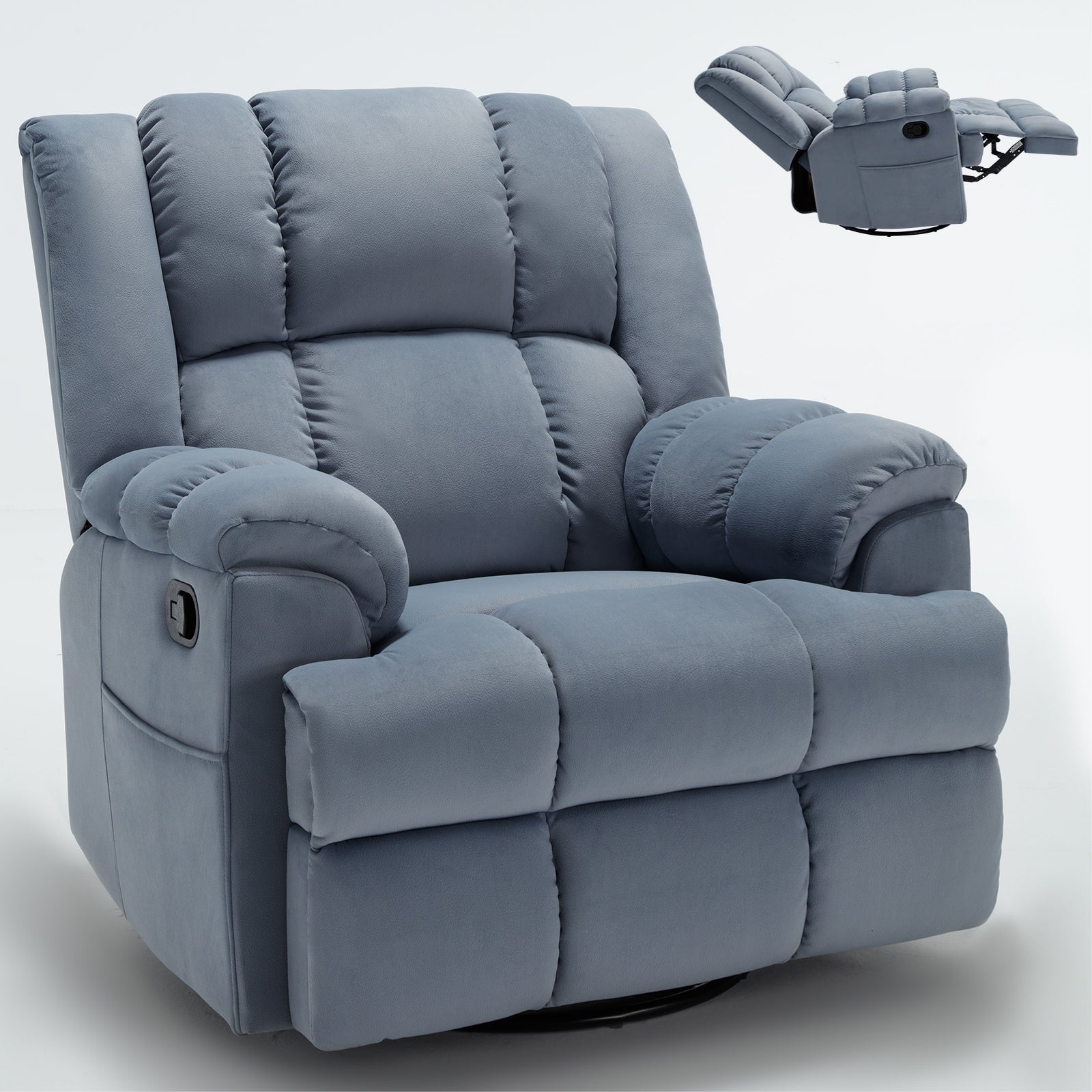 360Â° Swivel Manual Recliner Chair, 155Â° Fabric Reclining Chair wRocker