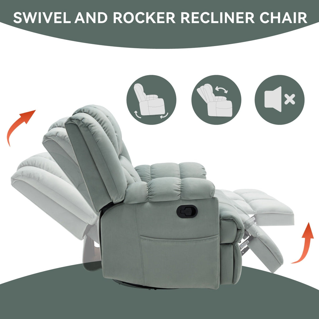 360Â° Swivel Manual Recliner Chair, 155Â° Fabric Reclining Chair wRocker