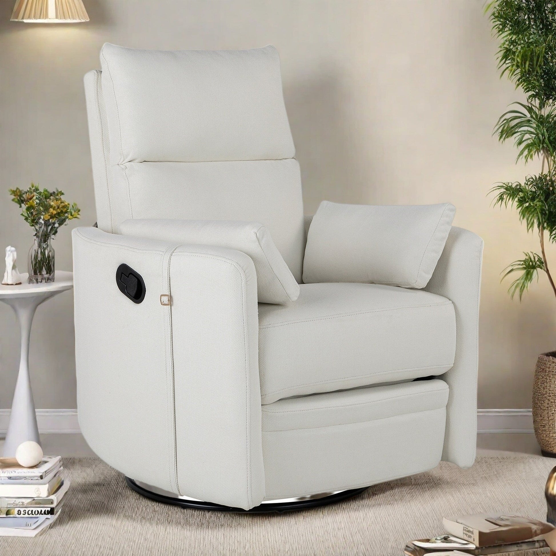 Fauteuil inclinable manuel pivotant à 360° avec fonction basculante, dossier réglable et accoudoirs ergonomiques.