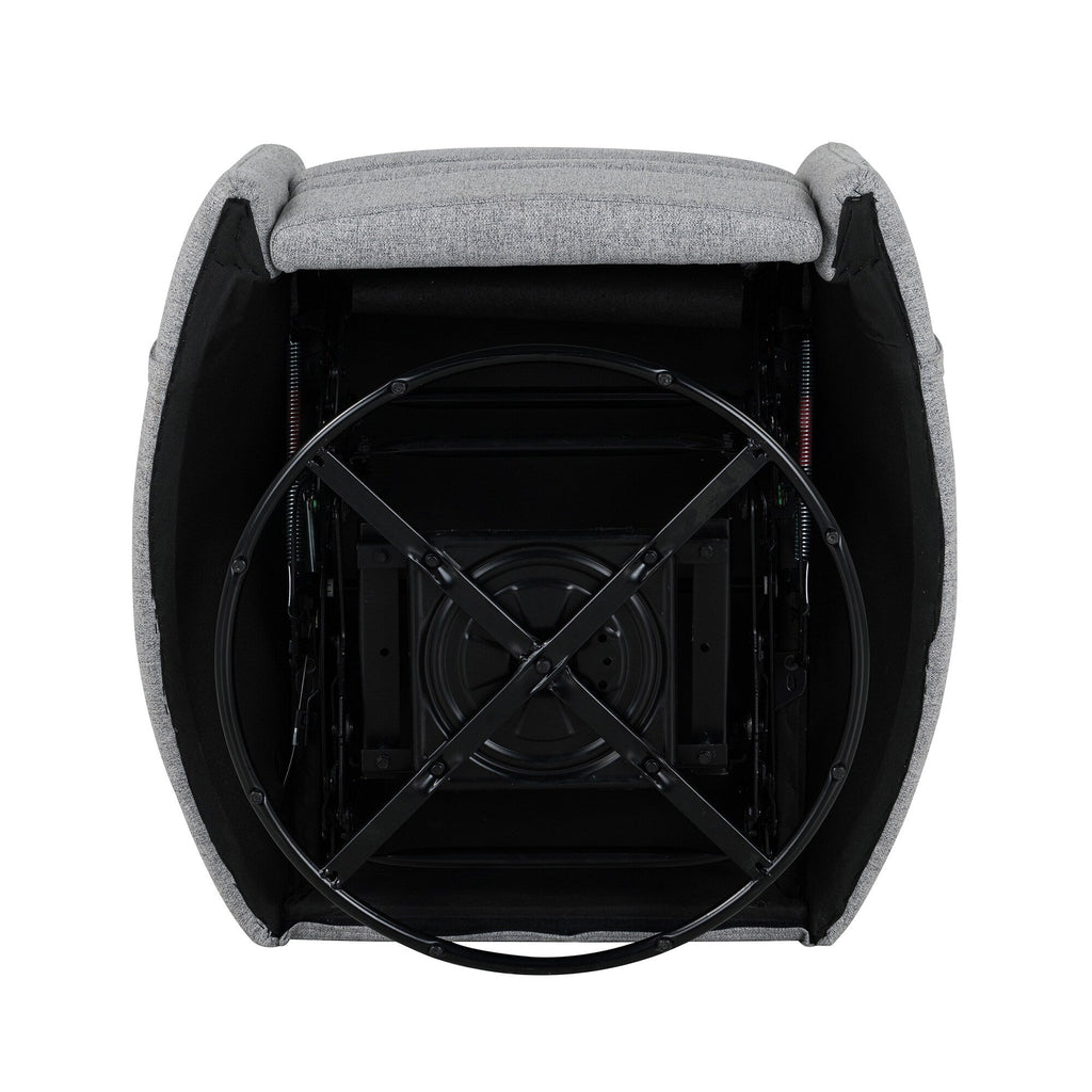 Fauteuil inclinable manuel pivotant à 360° avec fonction basculante, dossier réglable et accoudoirs ergonomiques.