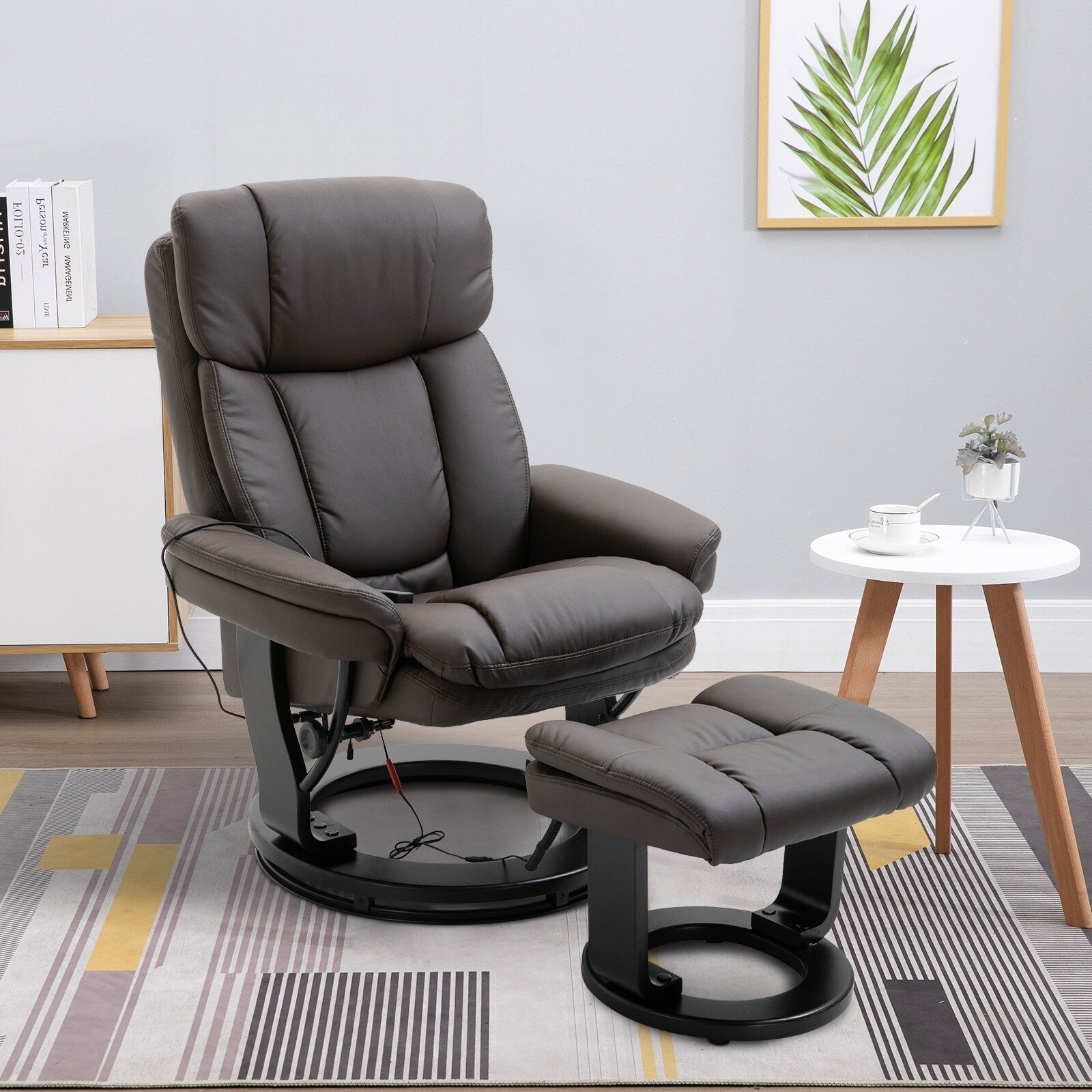 Fauteuil inclinable à massage pivotant à 360°, en cuir PU, pour salon, avec repose-pieds et télécommande.