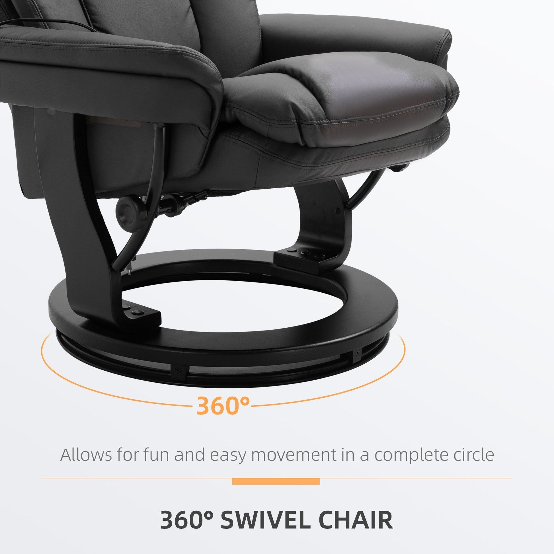 Fauteuil inclinable à massage pivotant à 360°, en cuir PU, pour salon, avec repose-pieds et télécommande.