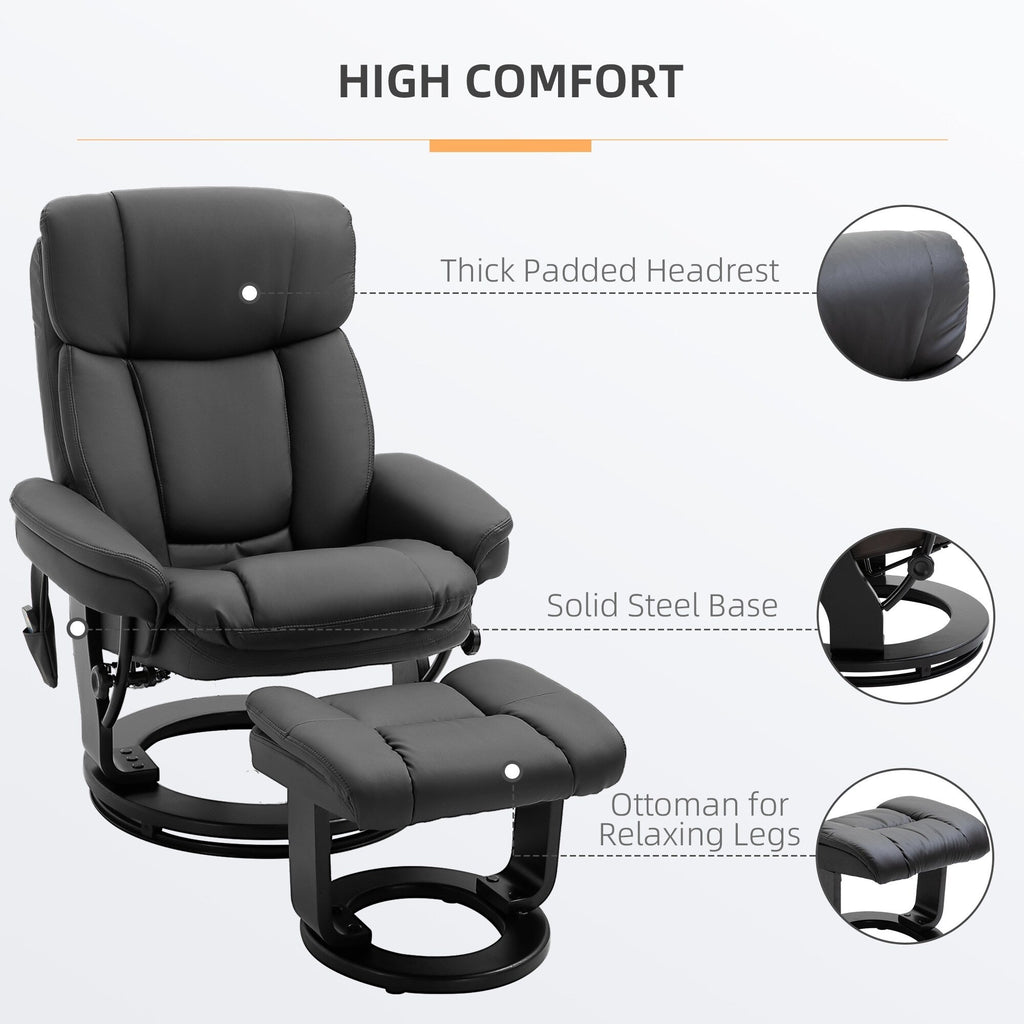 Fauteuil inclinable à massage pivotant à 360°, en cuir PU, pour salon, avec repose-pieds et télécommande.