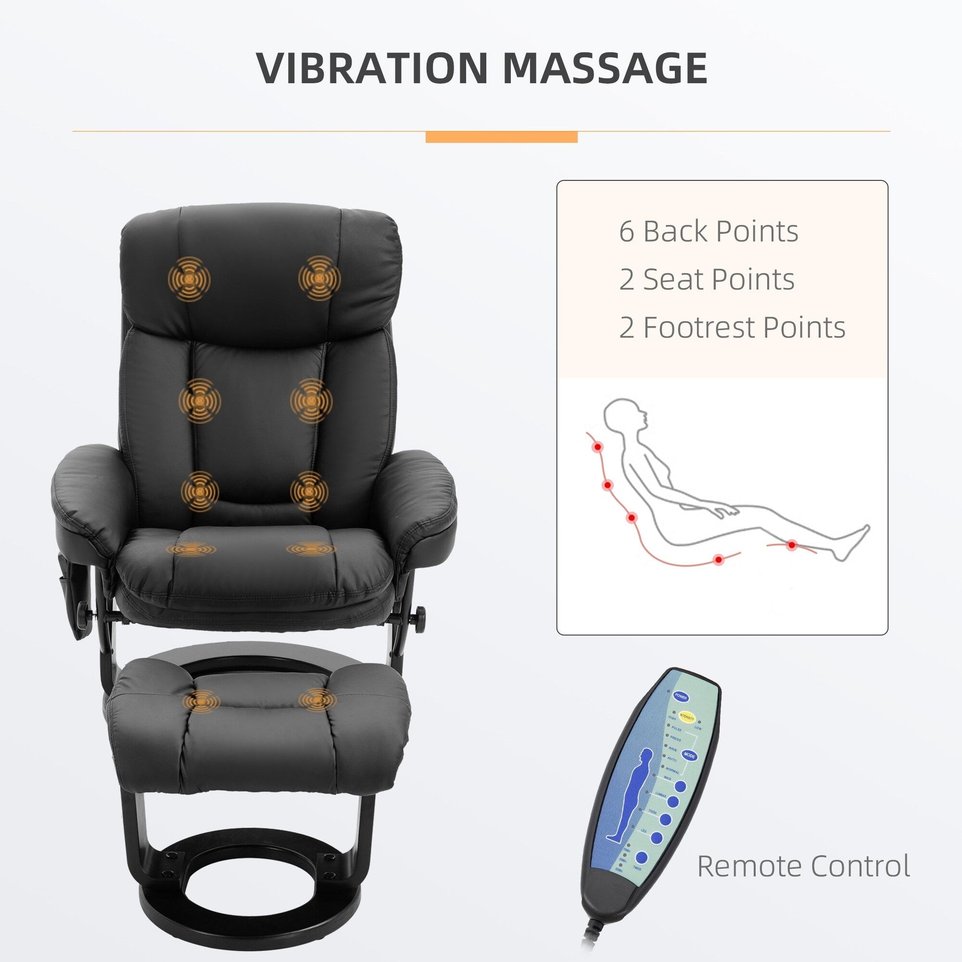 Fauteuil inclinable à massage pivotant à 360°, en cuir PU, pour salon, avec repose-pieds et télécommande.