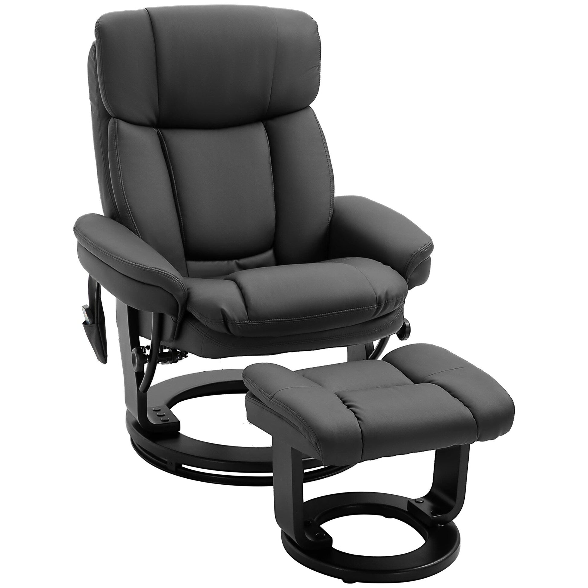 Fauteuil inclinable à massage pivotant à 360°, en cuir PU, pour salon, avec repose-pieds et télécommande.