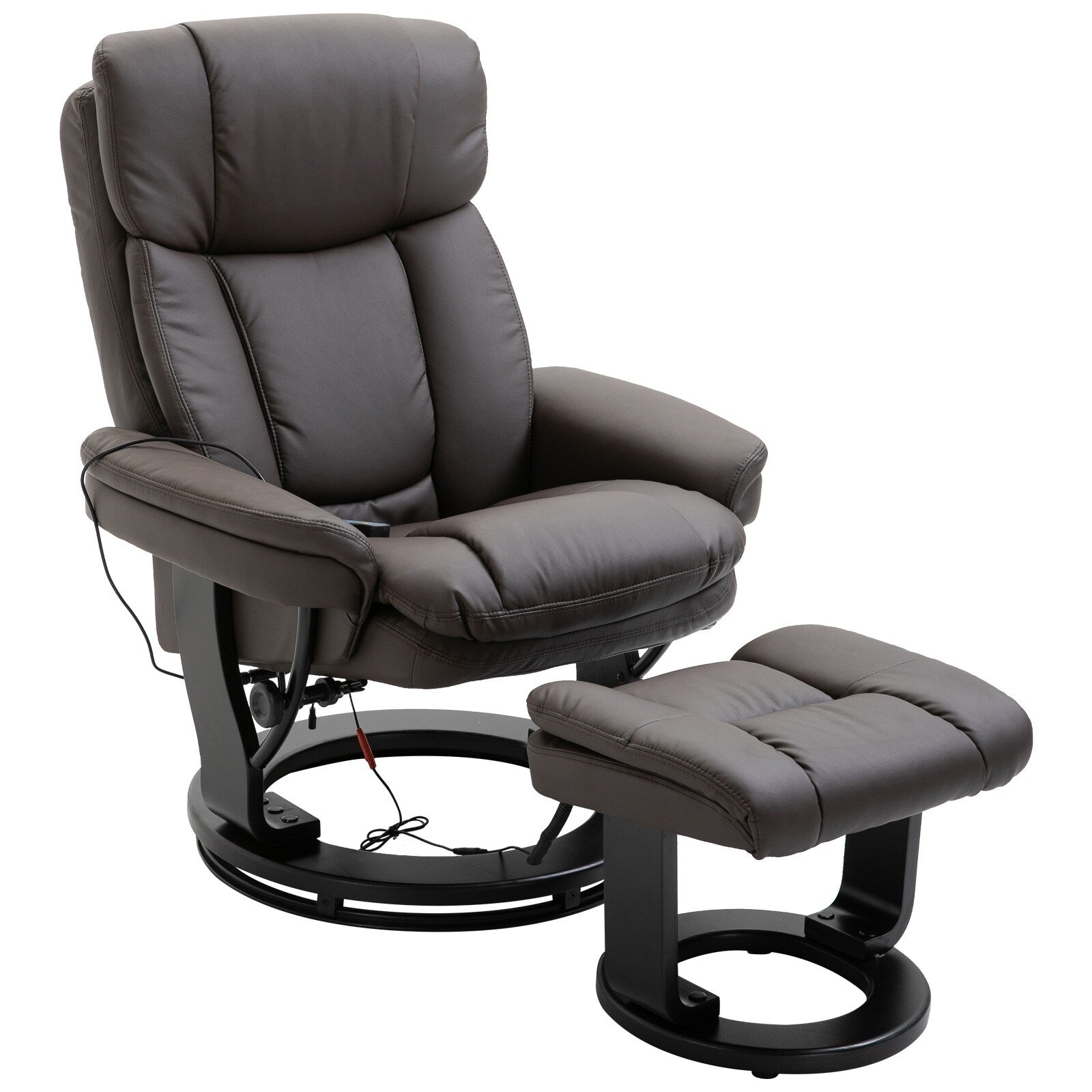 Fauteuil inclinable à massage pivotant à 360°, en cuir PU, pour salon, avec repose-pieds et télécommande.