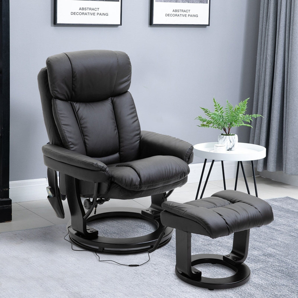 Fauteuil inclinable à massage pivotant à 360°, en cuir PU, pour salon, avec repose-pieds et télécommande.