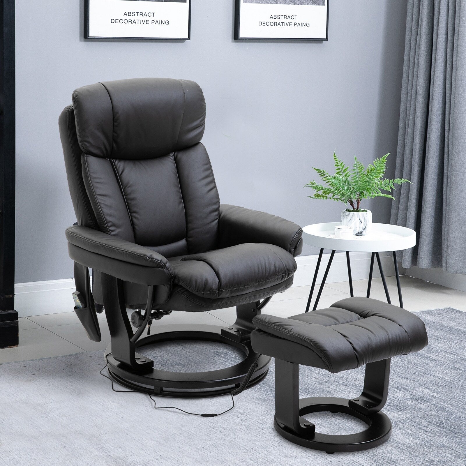Fauteuil inclinable à massage pivotant à 360°, en cuir PU, pour salon, avec repose-pieds et télécommande.