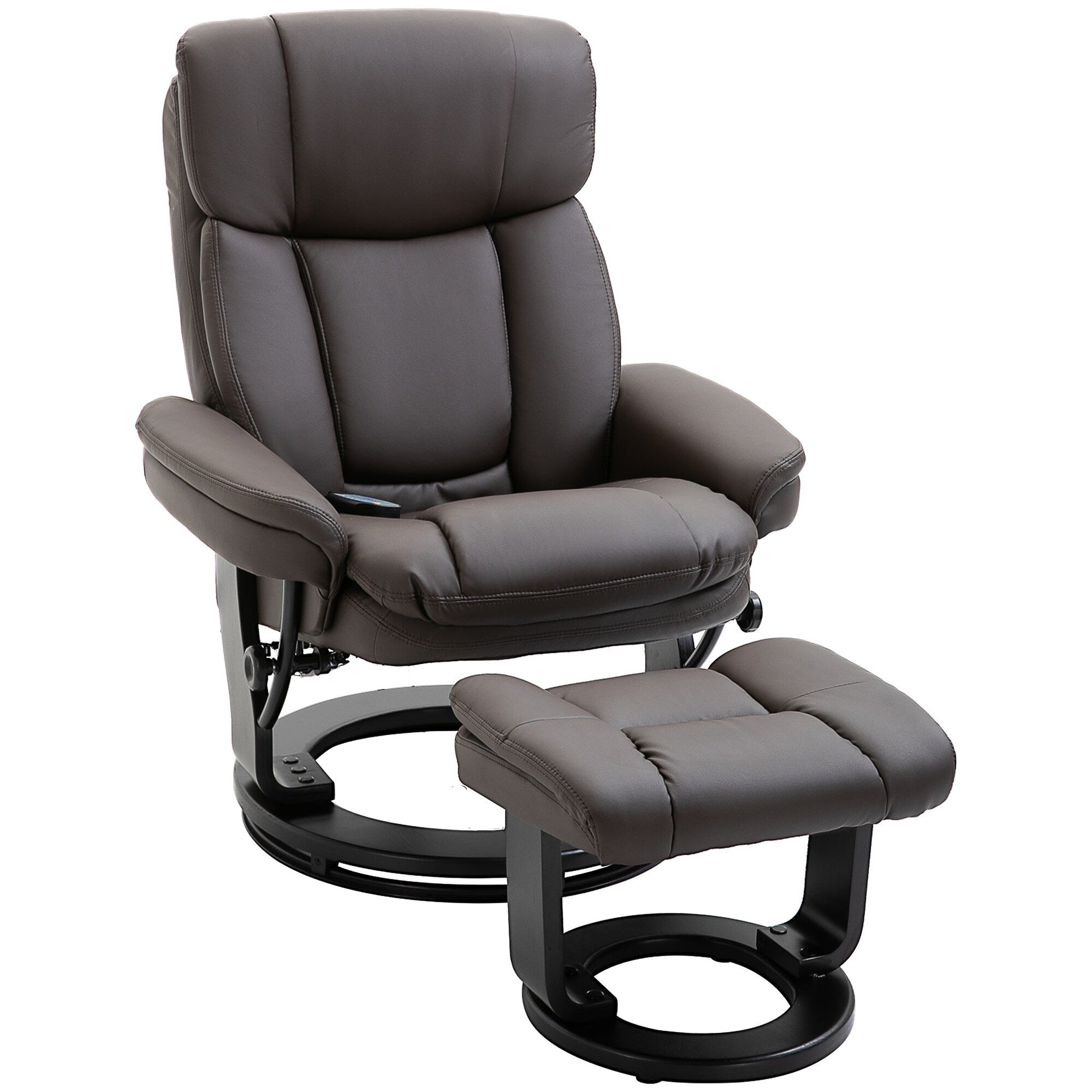 Fauteuil inclinable à massage pivotant à 360°, en cuir PU, pour salon, avec repose-pieds et télécommande.