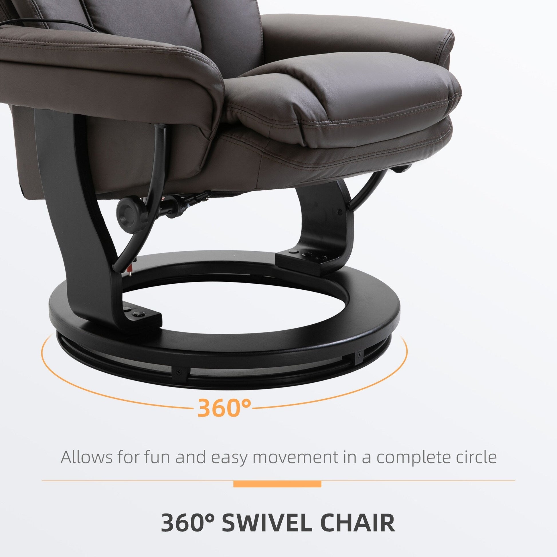 Fauteuil inclinable à massage pivotant à 360°, en cuir PU, pour salon, avec repose-pieds et télécommande.