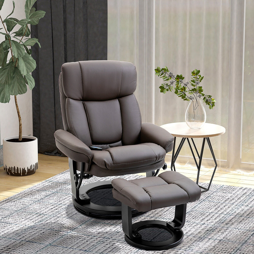 Fauteuil inclinable à massage pivotant à 360°, en cuir PU, pour salon, avec repose-pieds et télécommande.