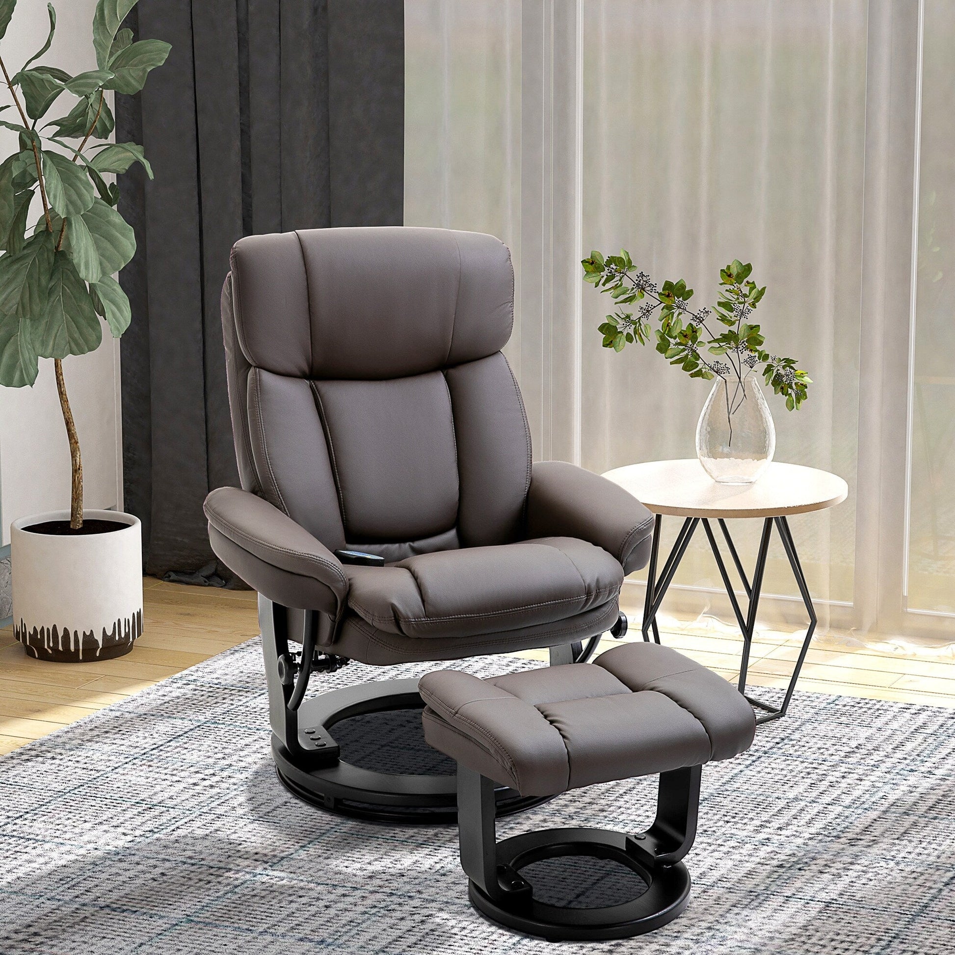 Fauteuil inclinable à massage pivotant à 360°, en cuir PU, pour salon, avec repose-pieds et télécommande.