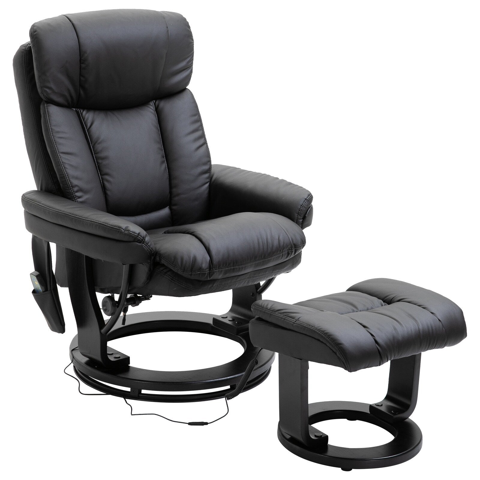 Fauteuil inclinable à massage pivotant à 360°, en cuir PU, pour salon, avec repose-pieds et télécommande.