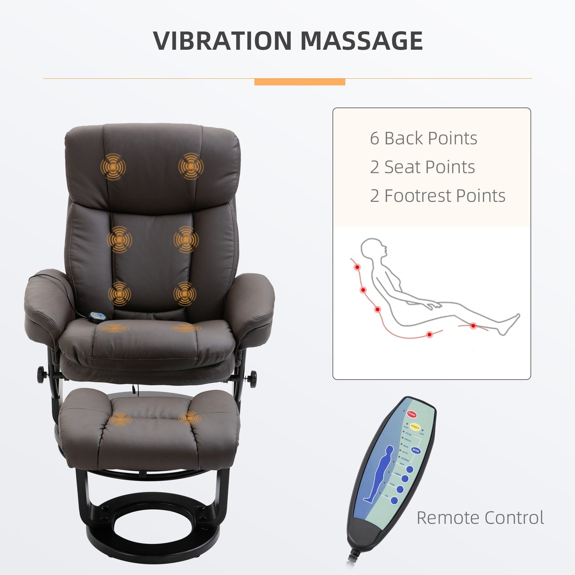 Fauteuil inclinable à massage pivotant à 360°, en cuir PU, pour salon, avec repose-pieds et télécommande.
