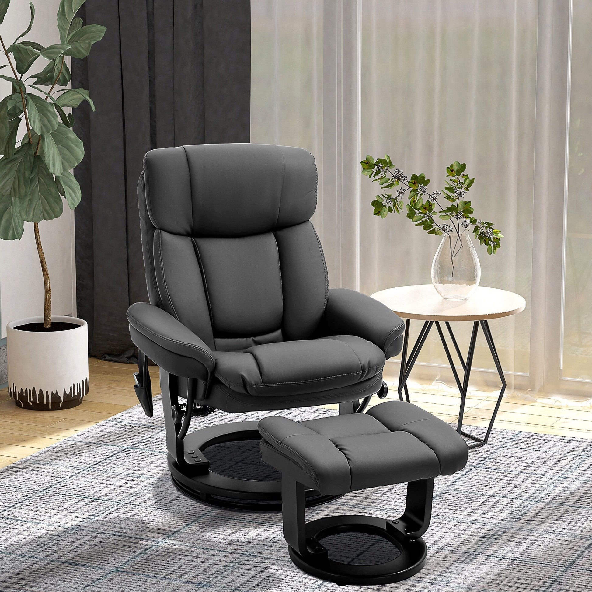 Fauteuil inclinable à massage pivotant à 360°, en cuir PU, pour salon, avec repose-pieds et télécommande.