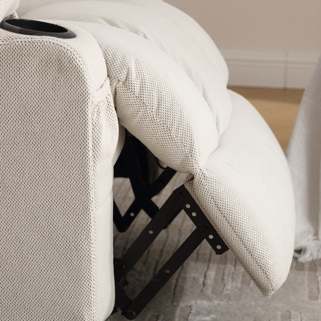 Fauteuil inclinable à massage pivotant à 360° en velours doux avec chauffage, USB, dossier manuel et poches de rangement.
