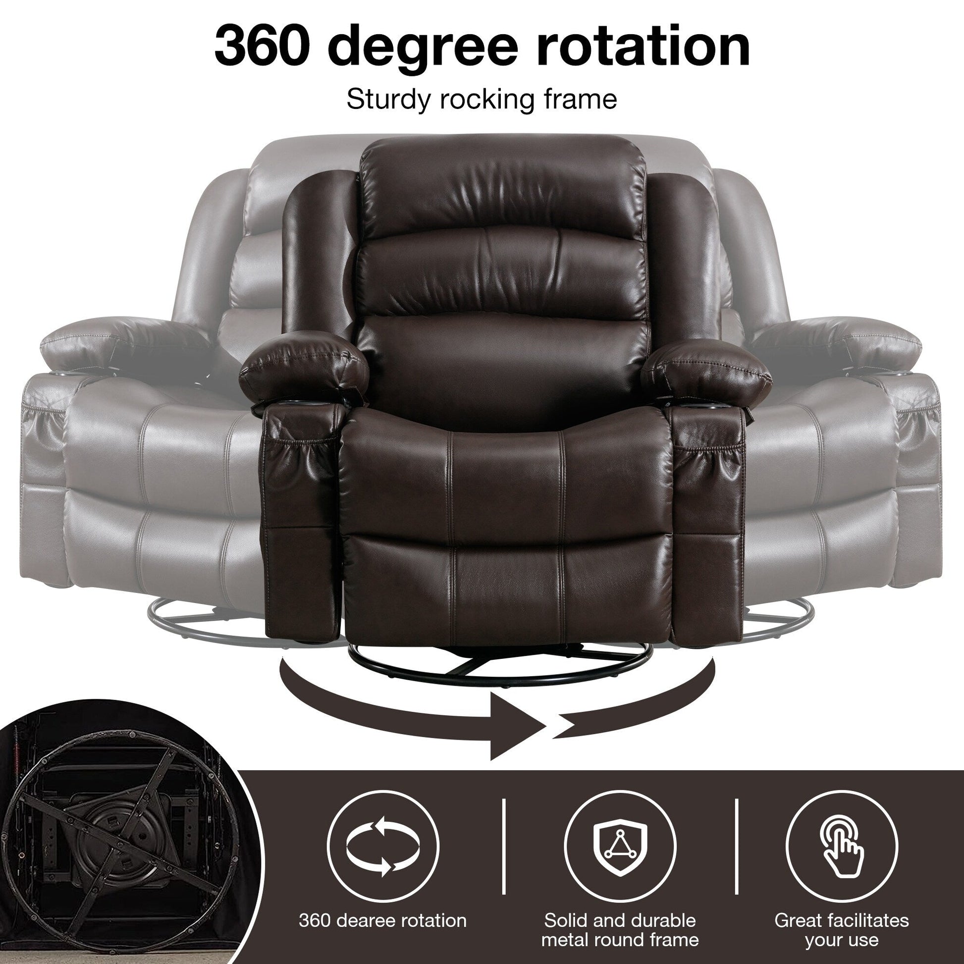 Fauteuil de massage inclinable pivotant à 360°, en cuir PU, avec massage à 8 points et USB