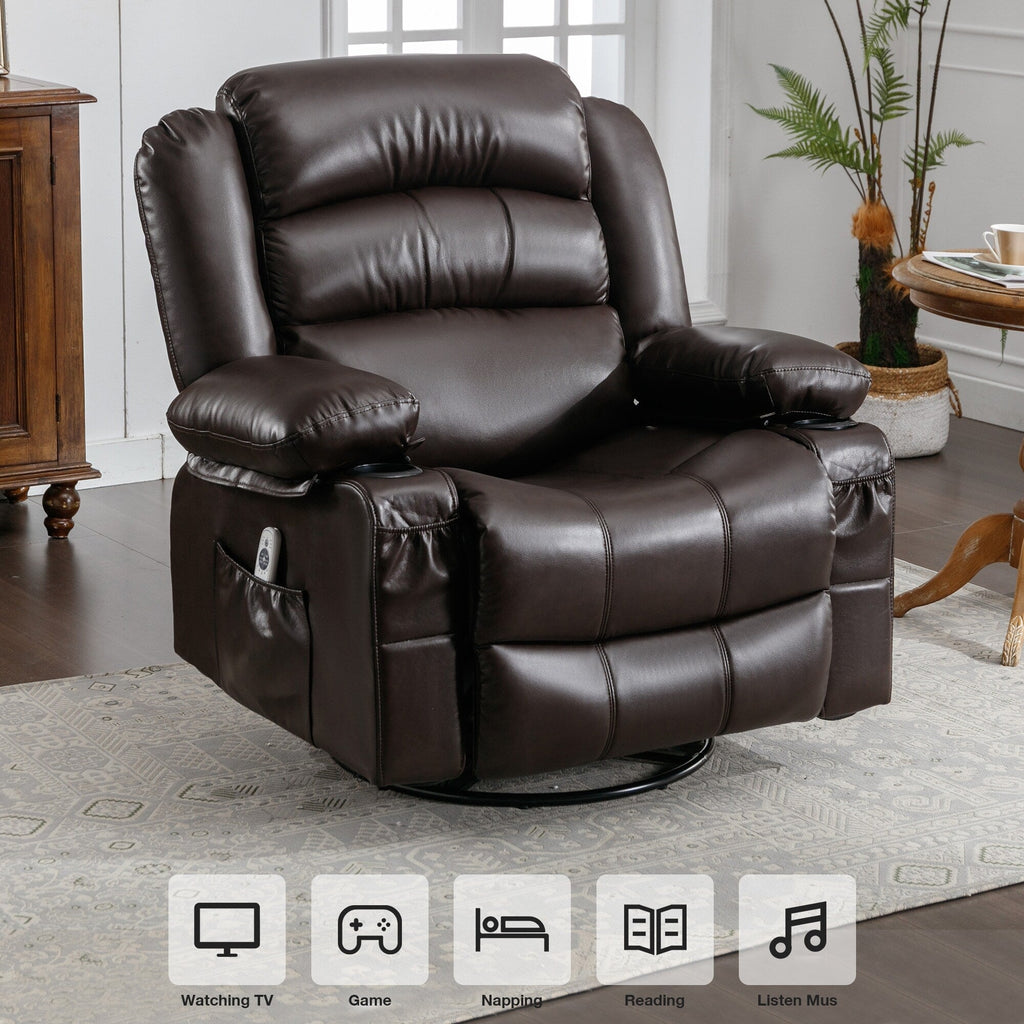 Fauteuil de massage inclinable pivotant à 360°, en cuir PU, avec massage à 8 points et USB